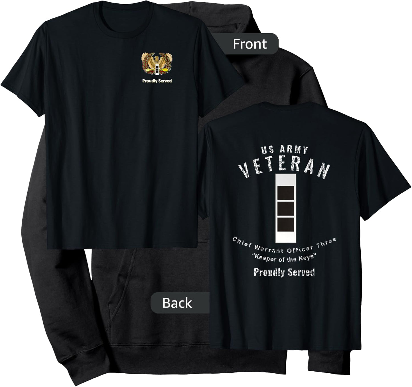 Proudly Served Veteran Army CW3 Shirt Hoodie - Hoodie | Black