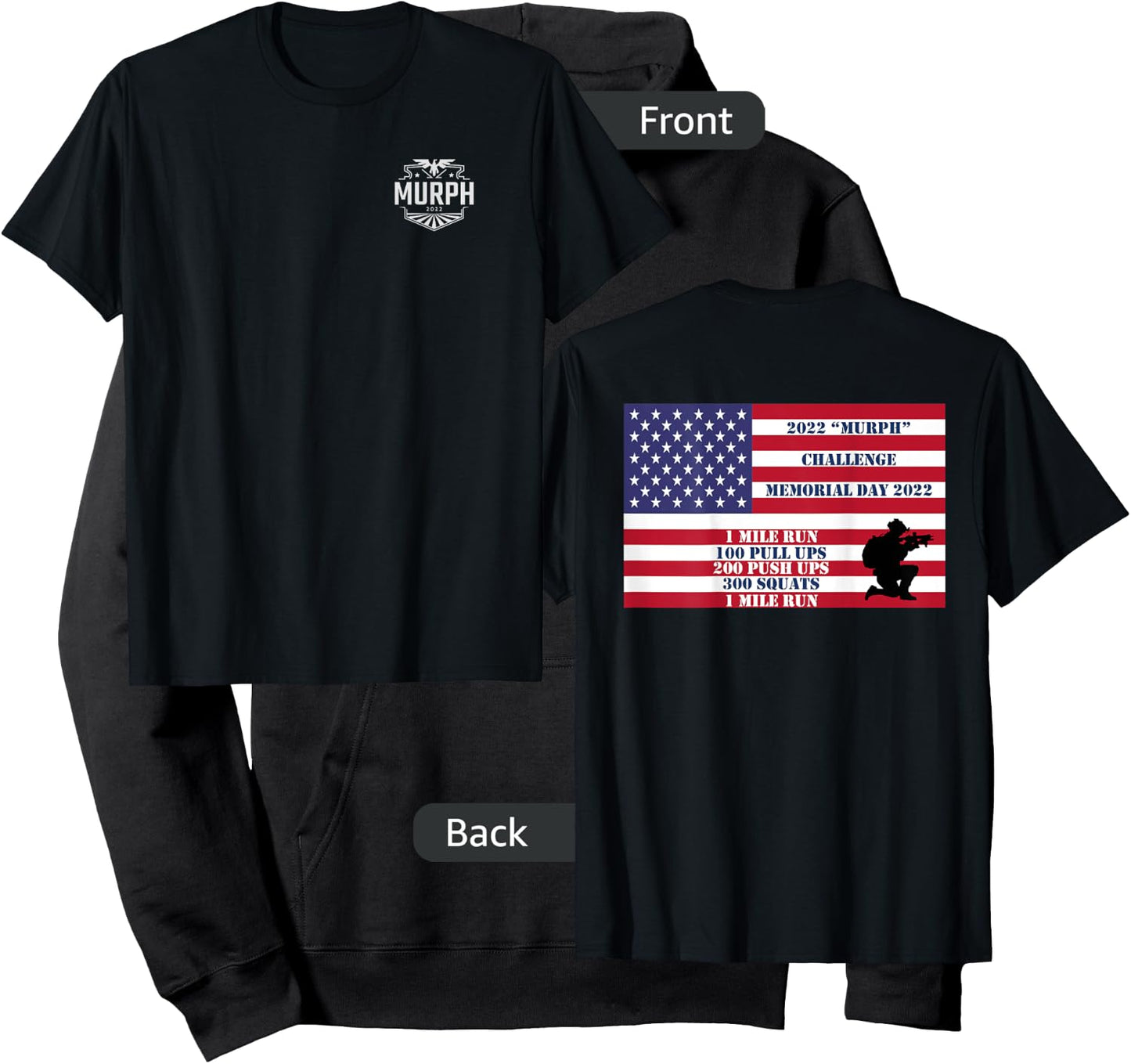 Murph Workout Challenge 2022 Memorial Day WOD T shirt back Hoodie - Hoodie | Black