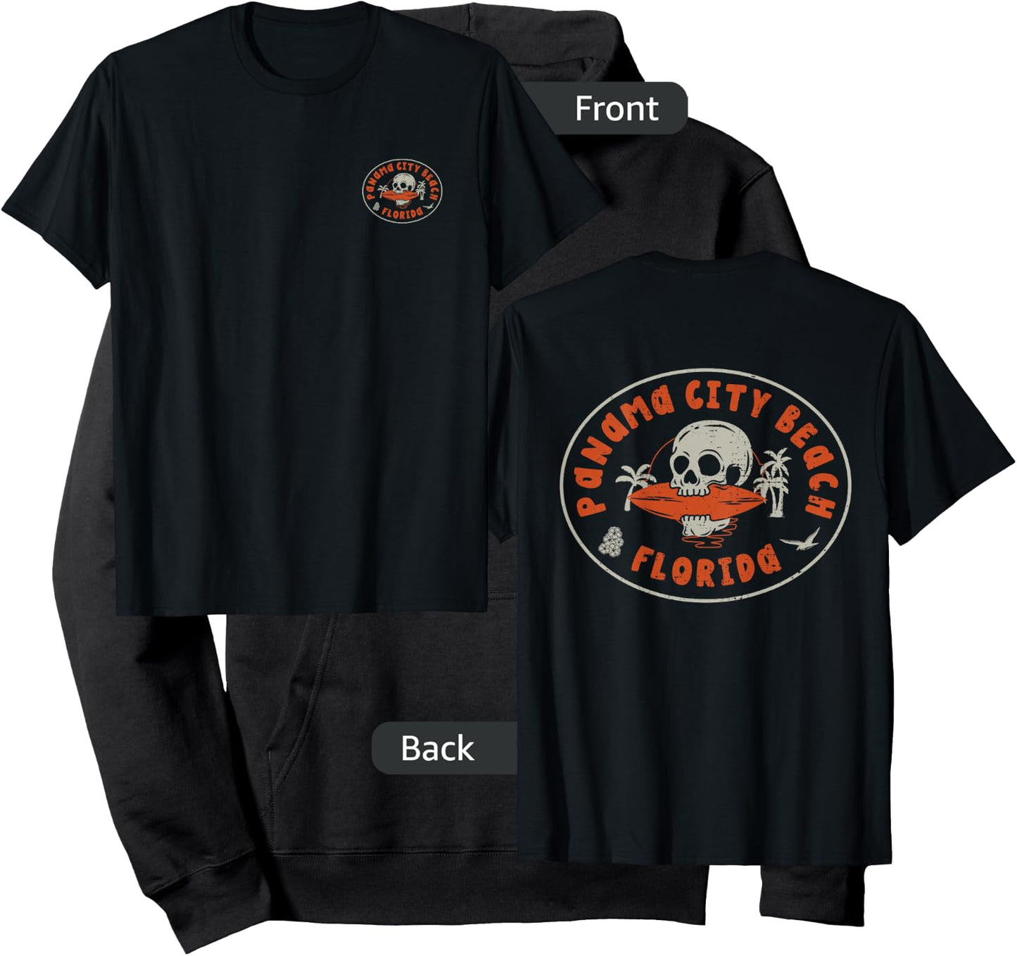 Panama City Beach Florida FL Retro Surfer Beach Front & Back Hoodie - Hoodie | Black