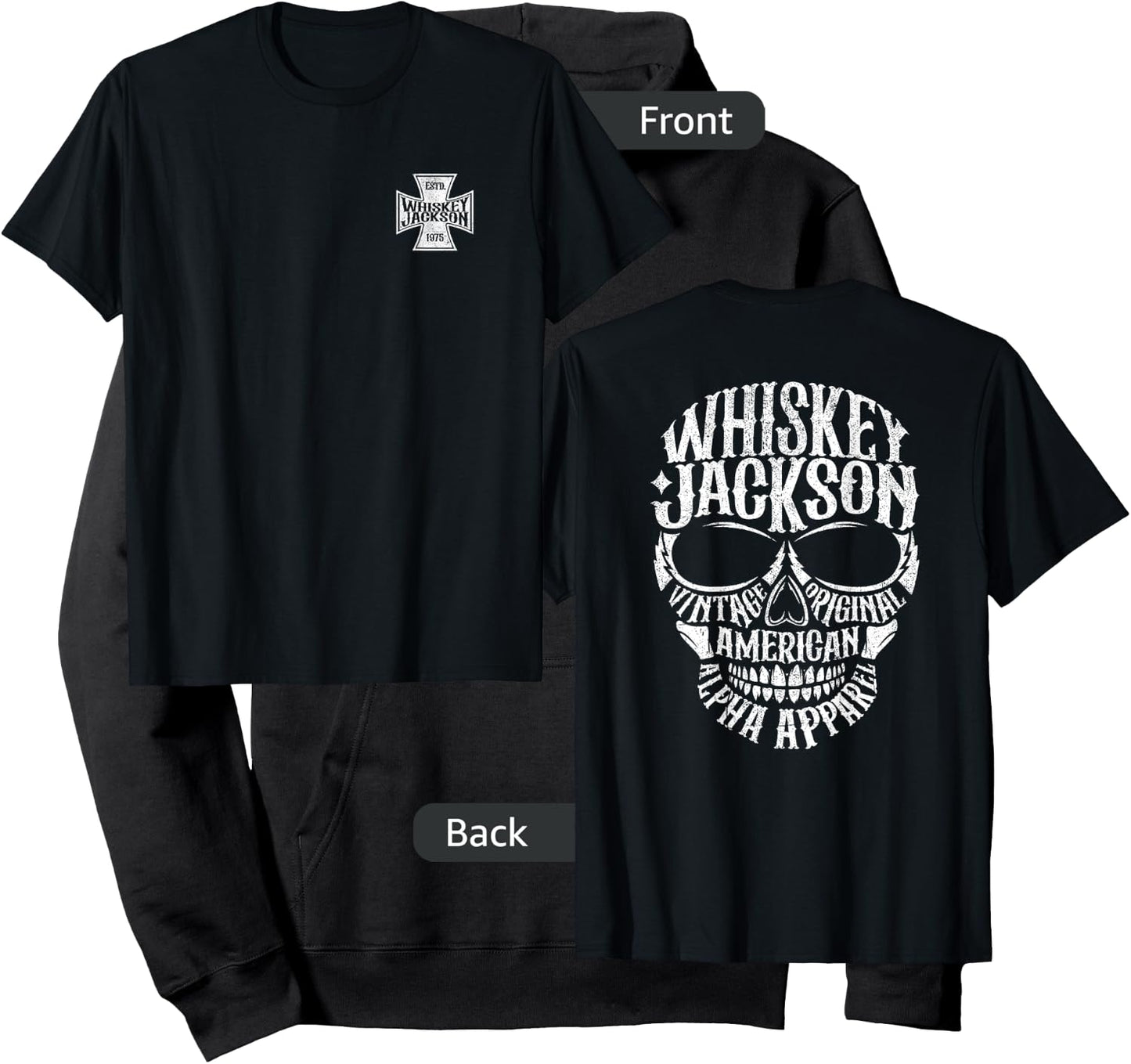 Whiskey Jackson Vintage Maltese Cross Front Skull Back Print Hoodie - Hoodie | Black