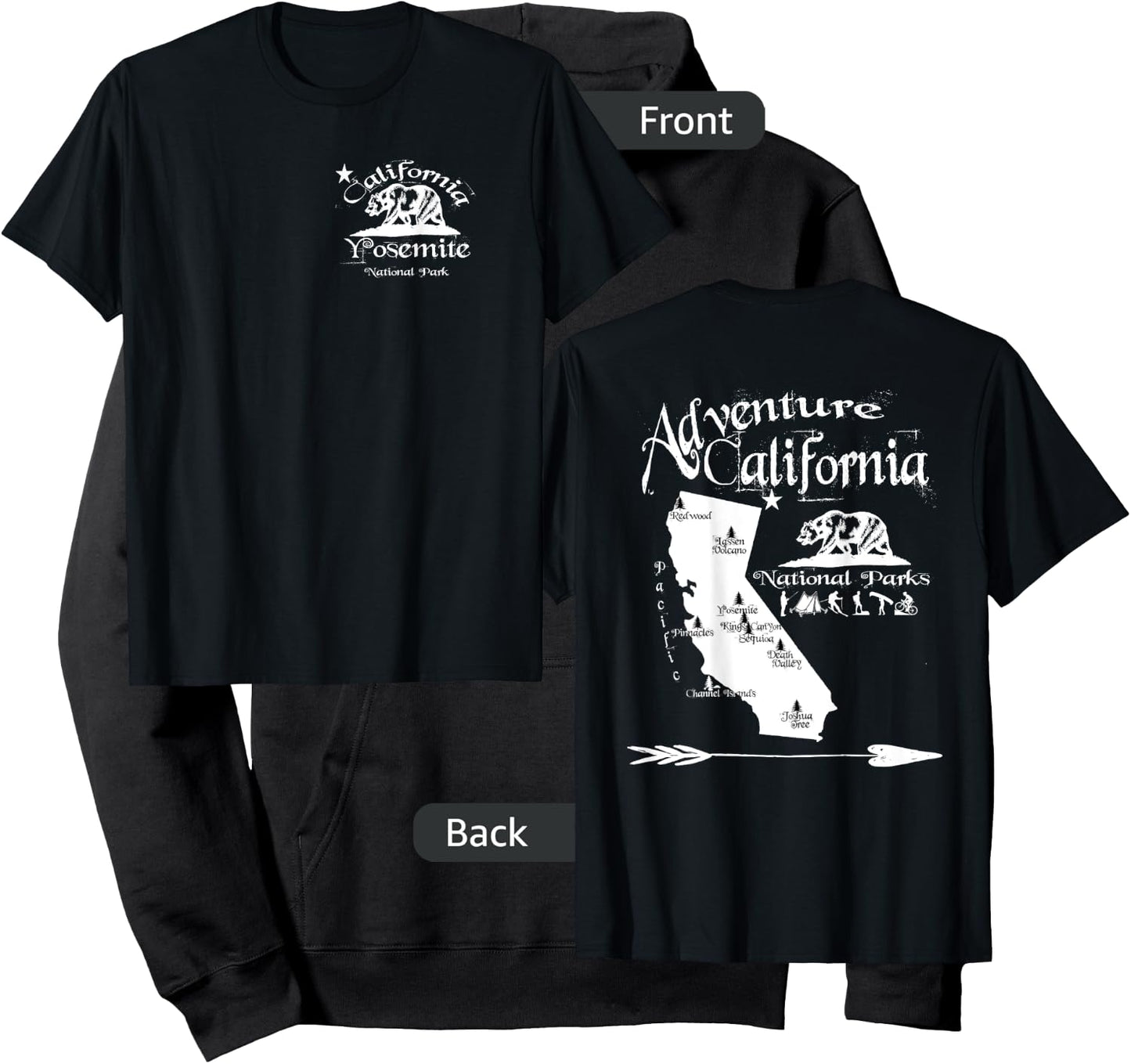 Yosemite California National Parks Map Front & Back Souvenir Hoodie - Hoodie | Black