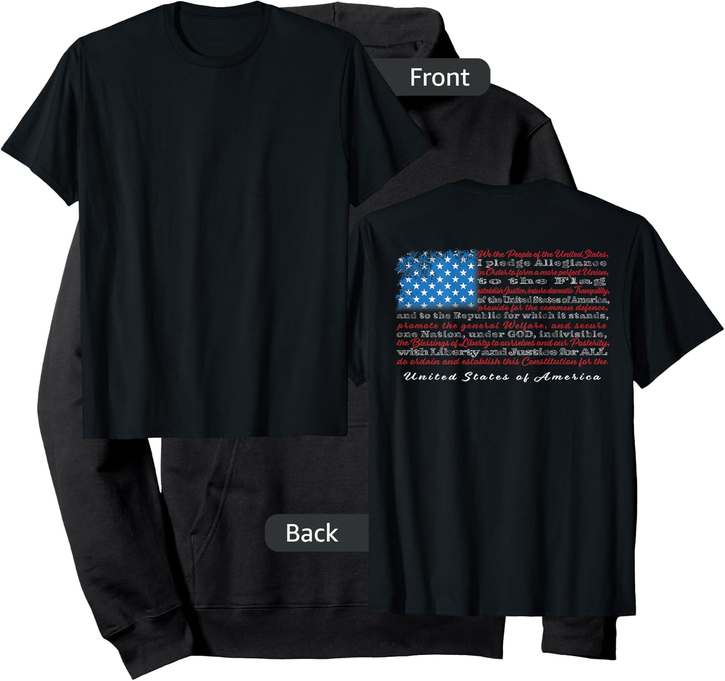 US Flag with Constitution Preamble and Pledge of Allegiance Hoodie - Hoodie | Black