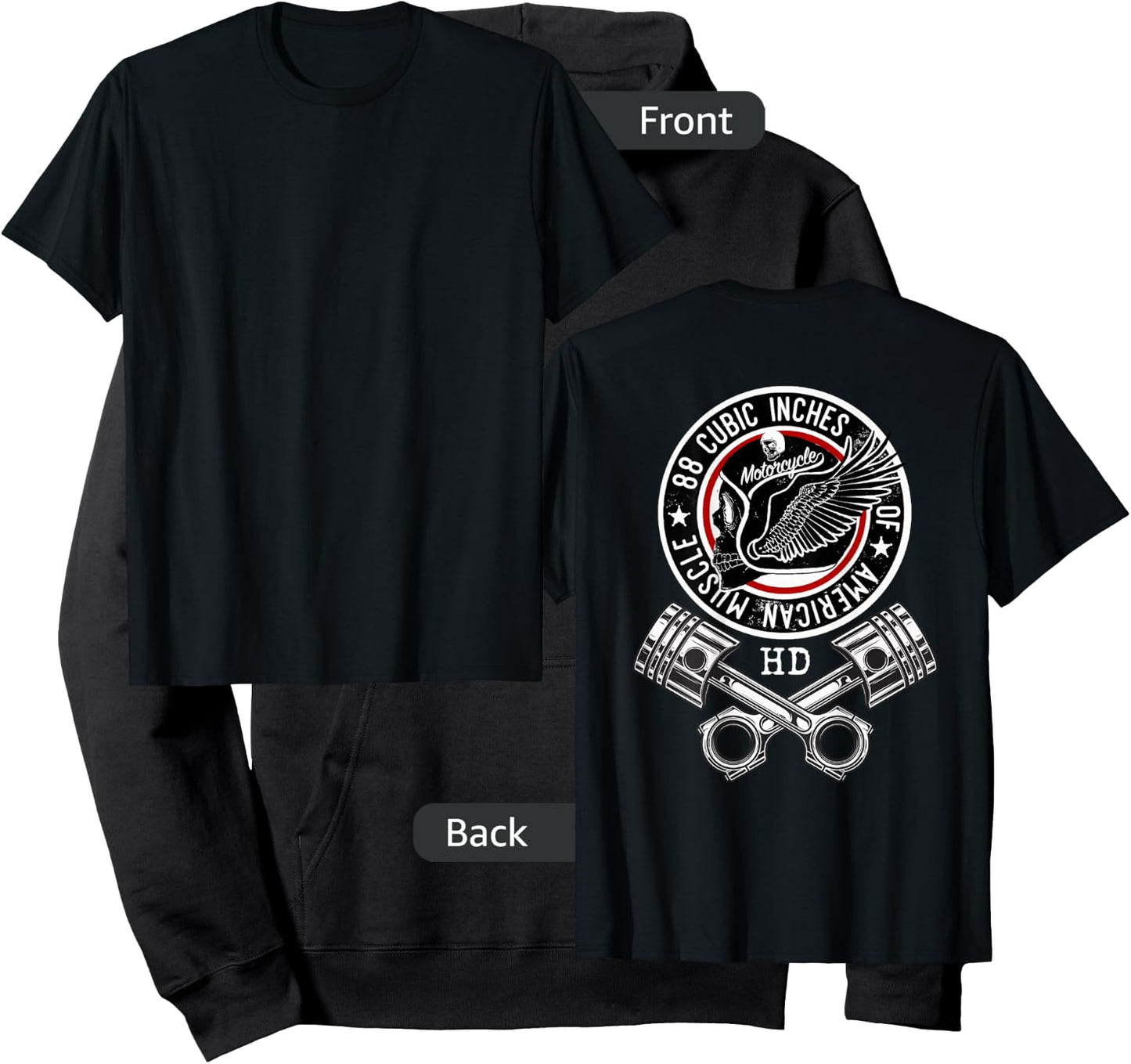 HD 88 CID Engine Motorcycle V-Twin Skull Crossed Pistons Hoodie - Hoodie | Black