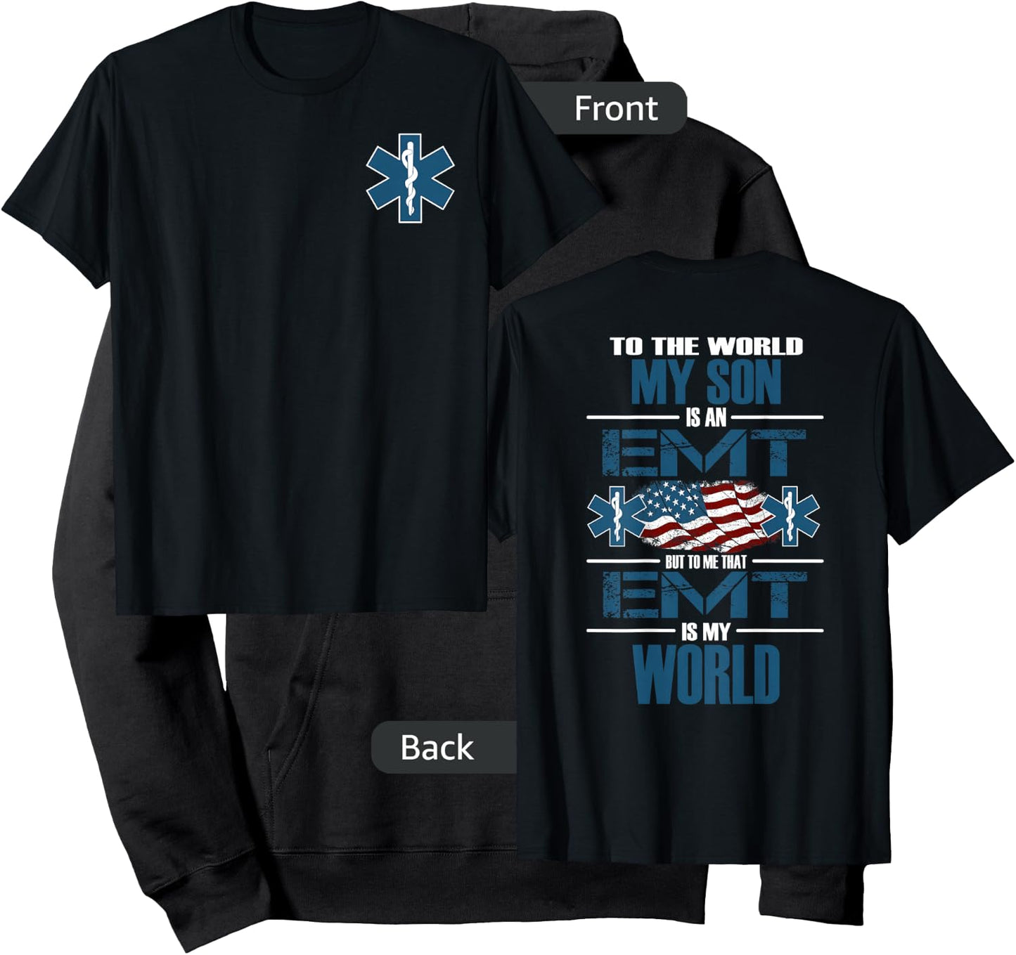 EMT EMS Family Support My Son The EMT Is My World Hoodie - Hoodie | Black