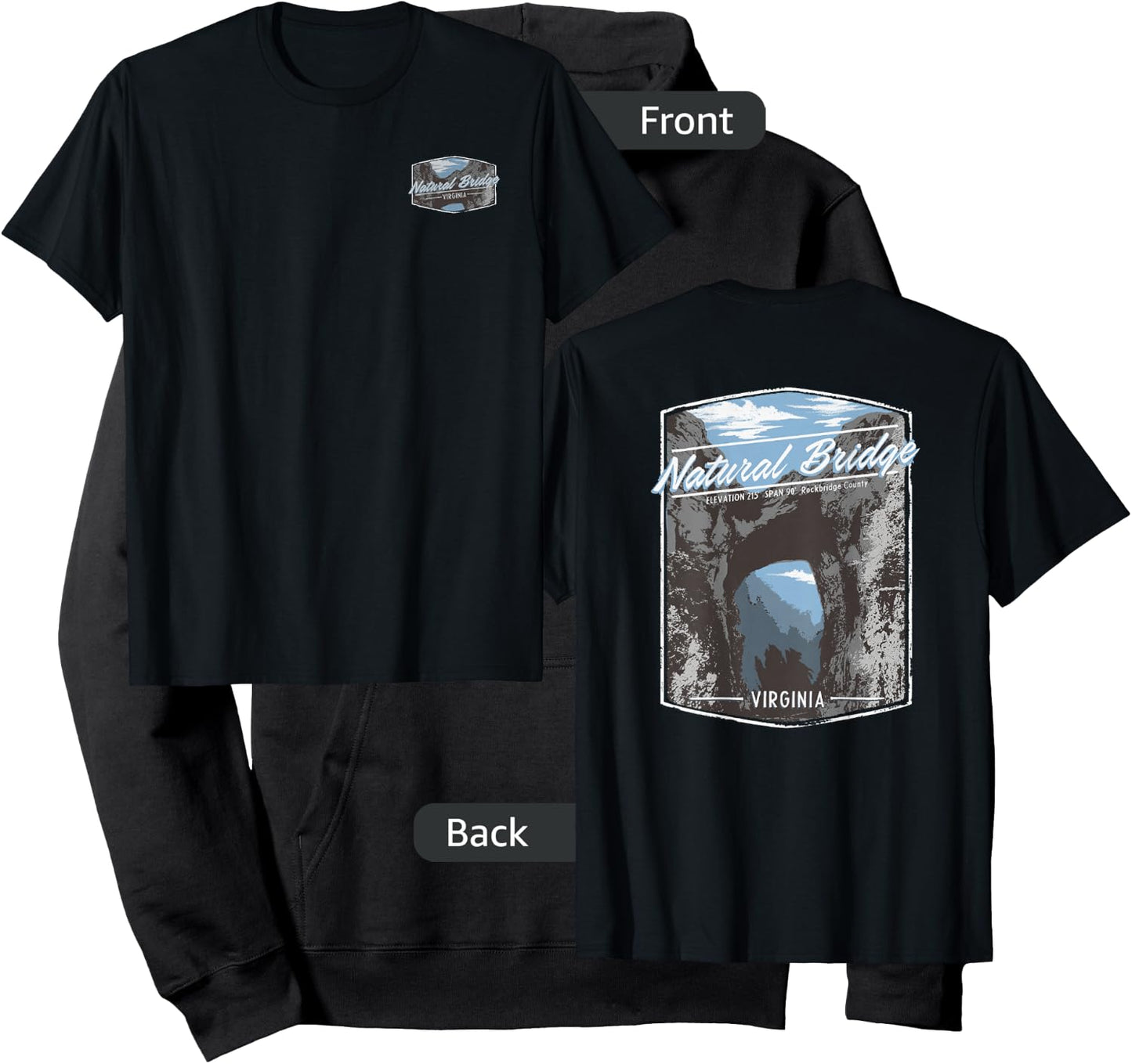 Trendy Natural Bridge Virginia Front & Back Graphic Logo Hoodie - Hoodie | Black