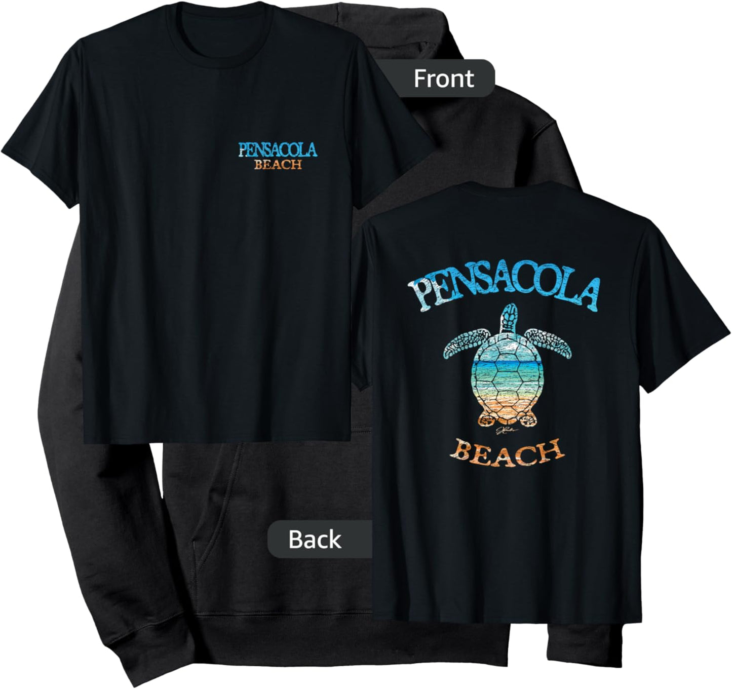 JCombs: Pensacola Beach, FL, Sea Turtle and Beach (2-Sided) Hoodie - Hoodie | Black