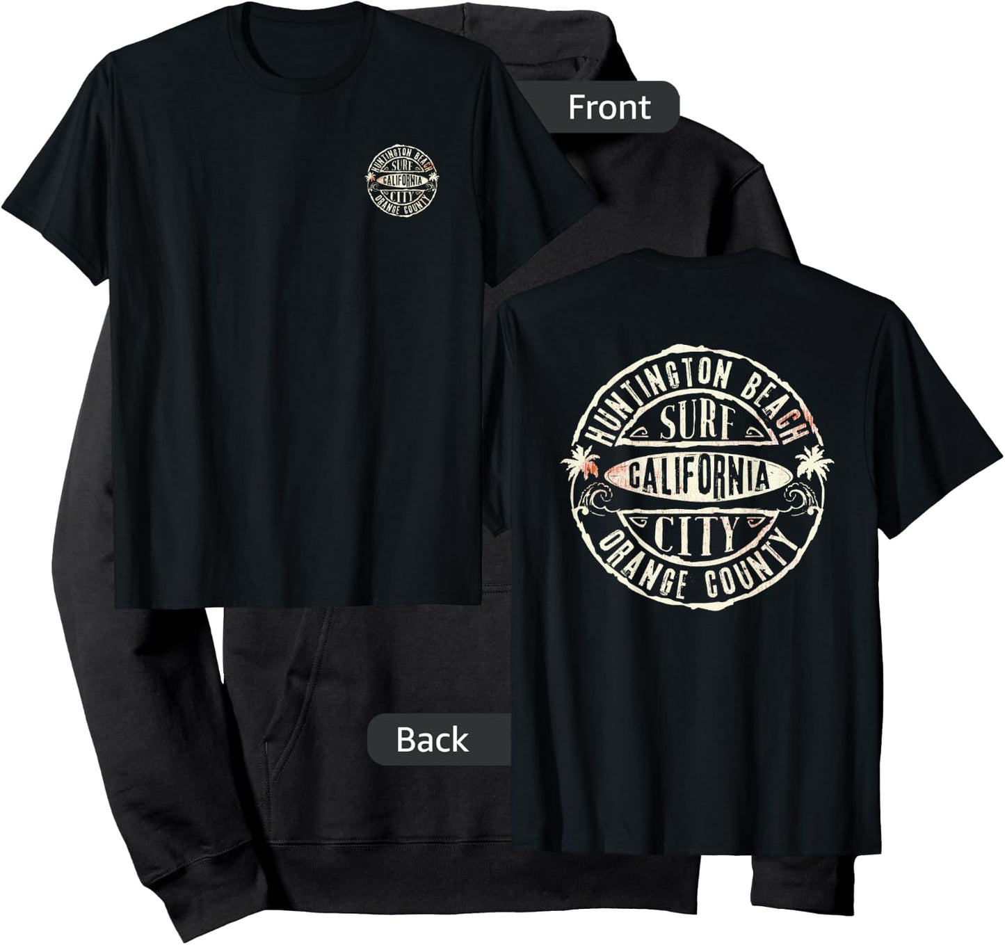 Front and Back Vintage Surf-City Huntington Beach CA Hoodie - Hoodie | Black