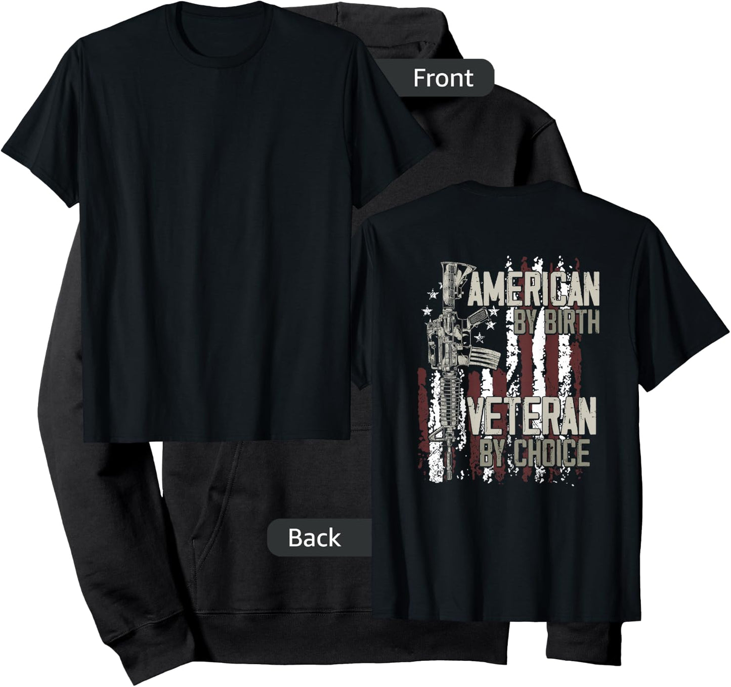 American By birth Veteran By Choice American Flag on back Hoodie - Hoodie | Black