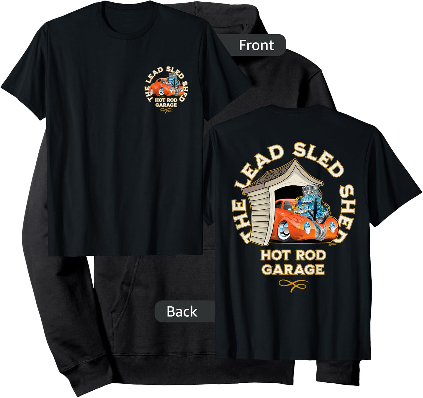 The Lead Sled Shed Vintage Car Hotrod Garage Cartoon Design Hoodie - Hoodie | Black