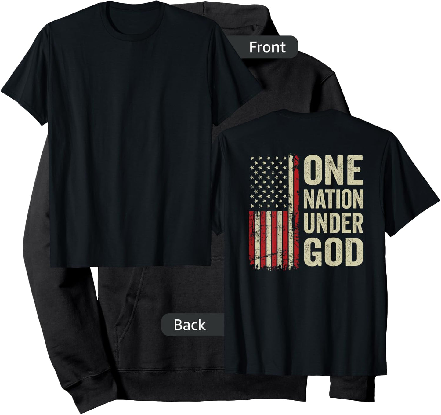 One Nation Under God - Patriotic Christian USA Flag (BACK) Hoodie - Hoodie | Black