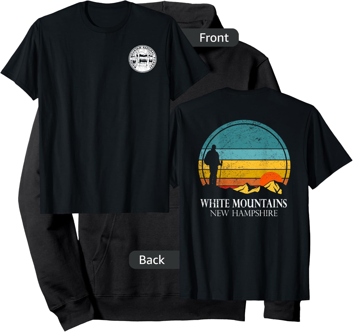 White Mountain National Forest Hiker Sunset Fade Double Side Hoodie - Hoodie | Black