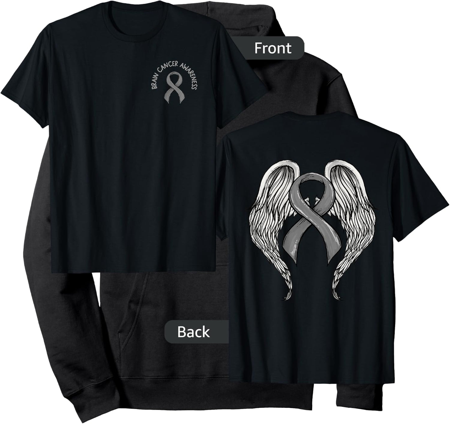 Brain Cancer Awareness, Large Memorial Wings on back Hoodie - Hoodie | Black