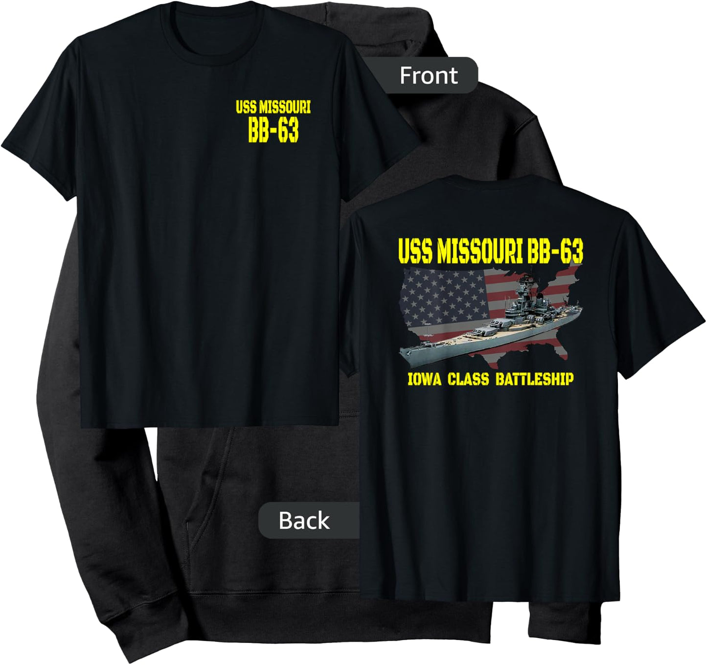 USS Missouri BB-63 WW2 Battleship Warship Front&Back Hoodie - Hoodie | Black