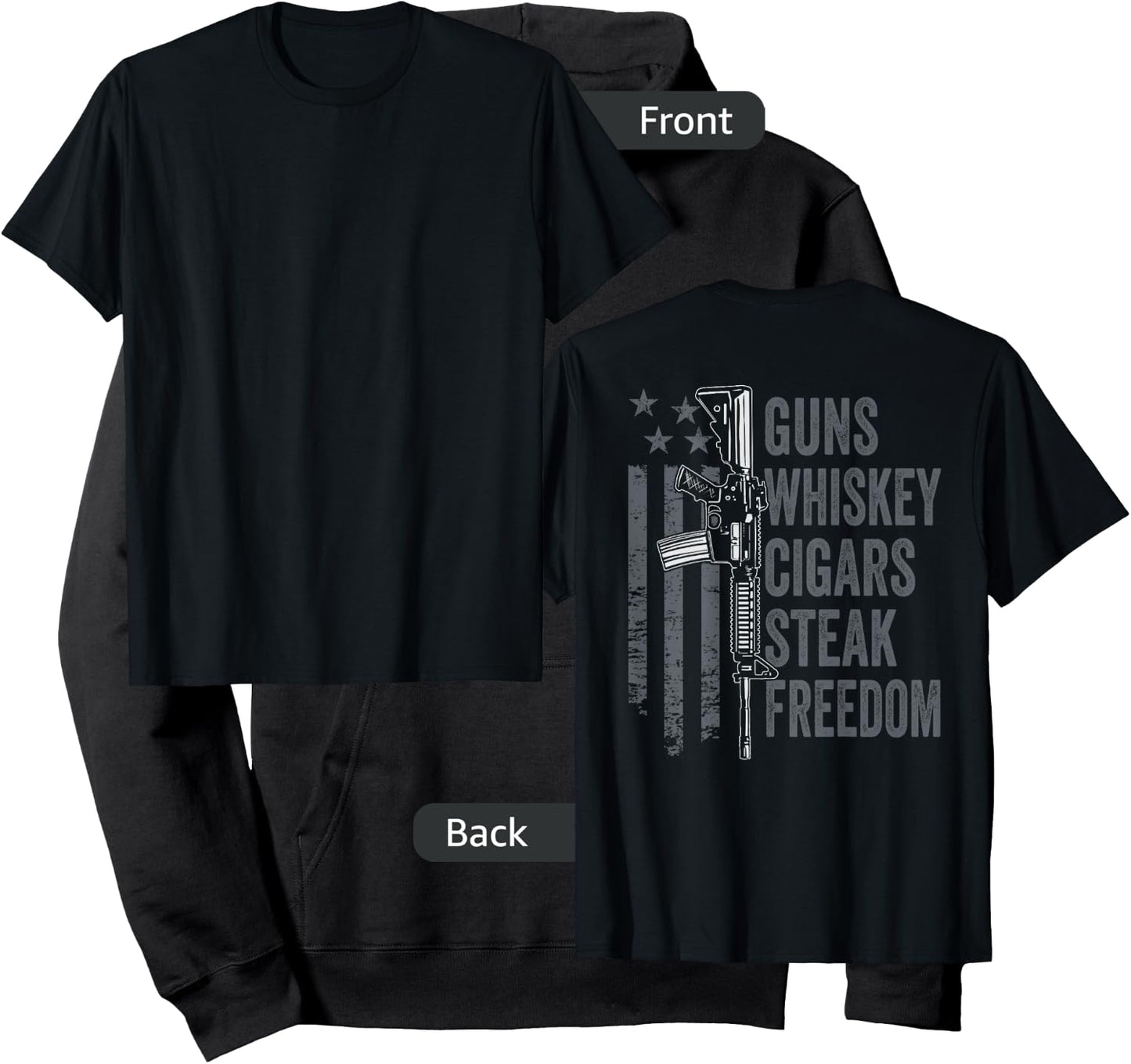 Guns Whiskey Cigars Steak Freedom - Drinking BBQ - ON BACK Hoodie - Hoodie | Black