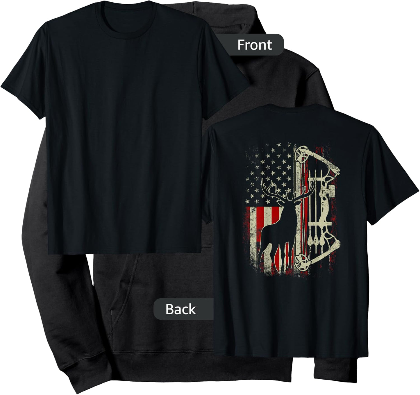 Buck Deer Hunting American Flag Funny Hunter (on back) Hoodie - Hoodie | Black