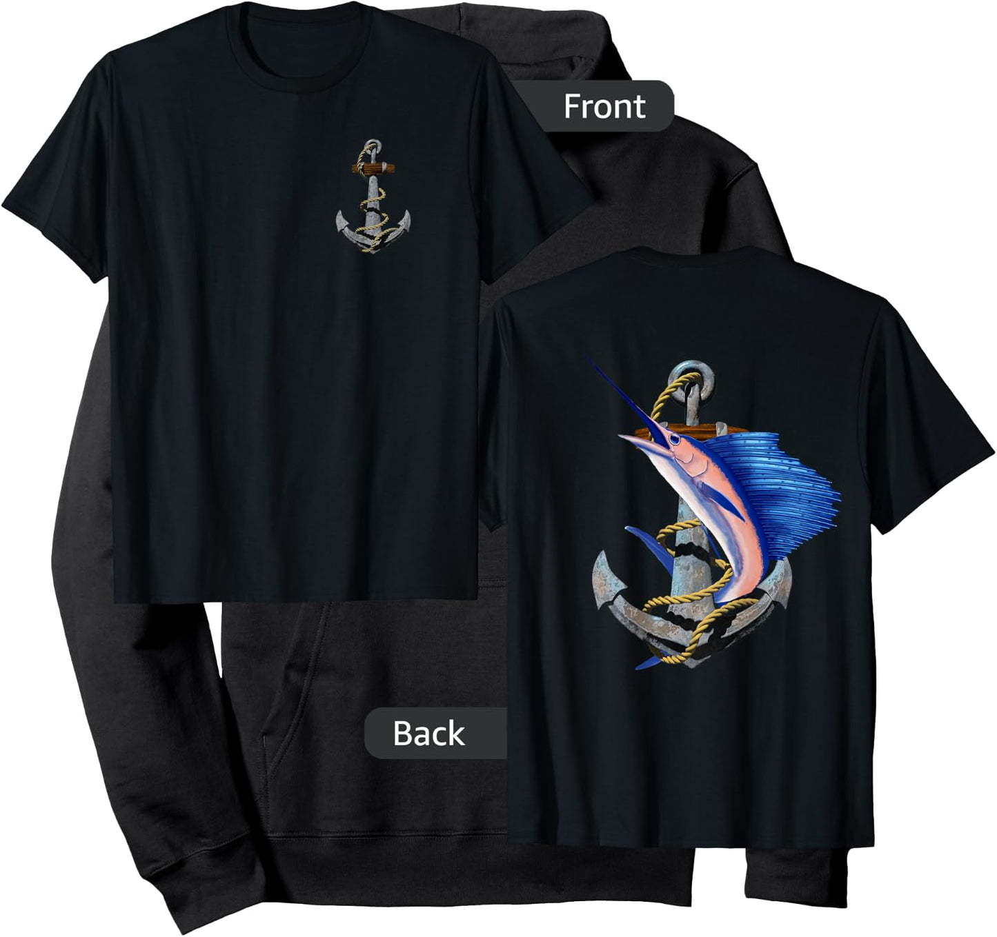 Swordfish Marlin Sailfish Deep Sea Fishing Anchor (2-Sided) Hoodie - Hoodie | Black