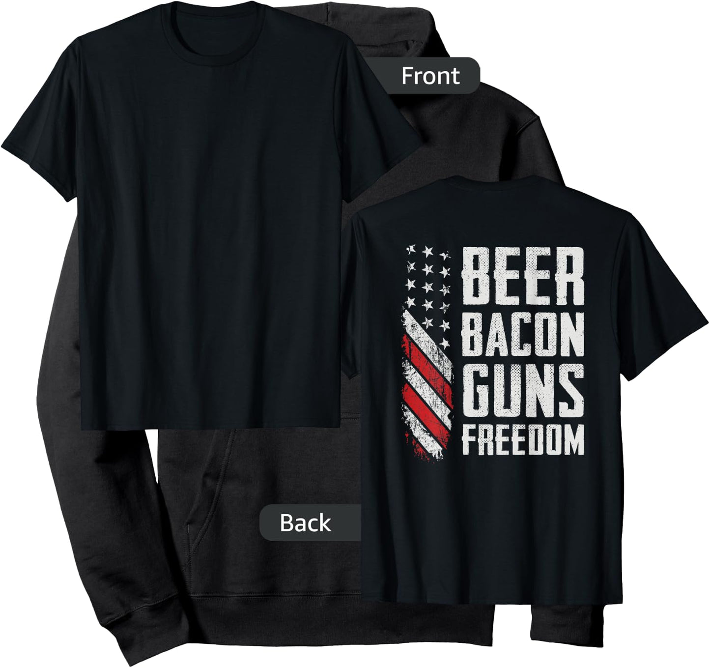 Beer Bacon Guns Freedom - BBQ USA Flag Drinking (ON BACK) Hoodie - Hoodie | Black