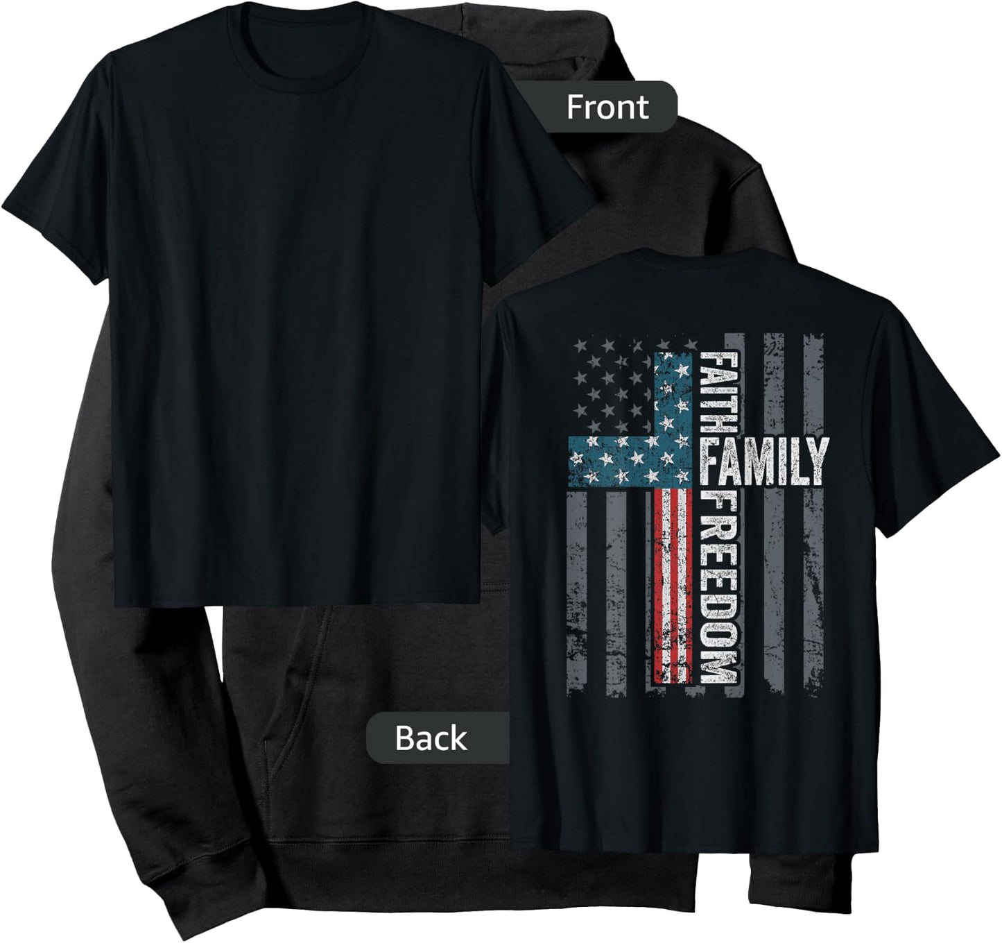Faith Family Freedom - Christian USA Cross Flag (ON BACK) Hoodie - Hoodie | Black