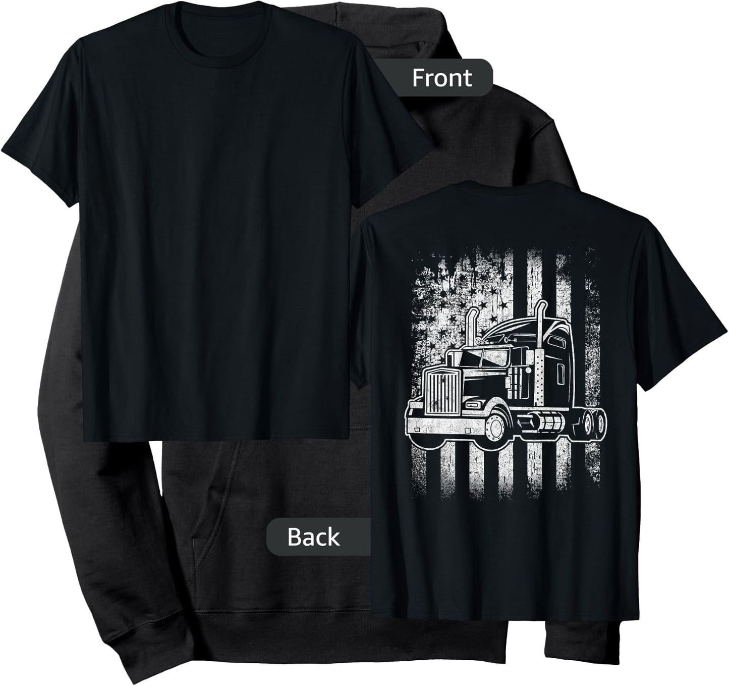 American Flag Big Rigs Semi Truck Driver Design On Back Hoodie - Hoodie | Black