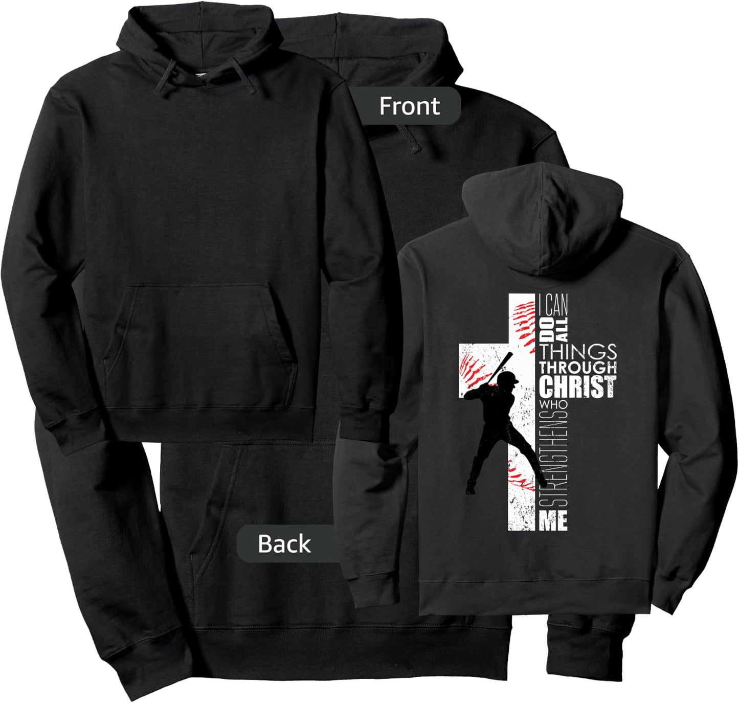 Christian Cross Baseball I Can Do All Things Through Christ Hoodie - Hoodie | Black