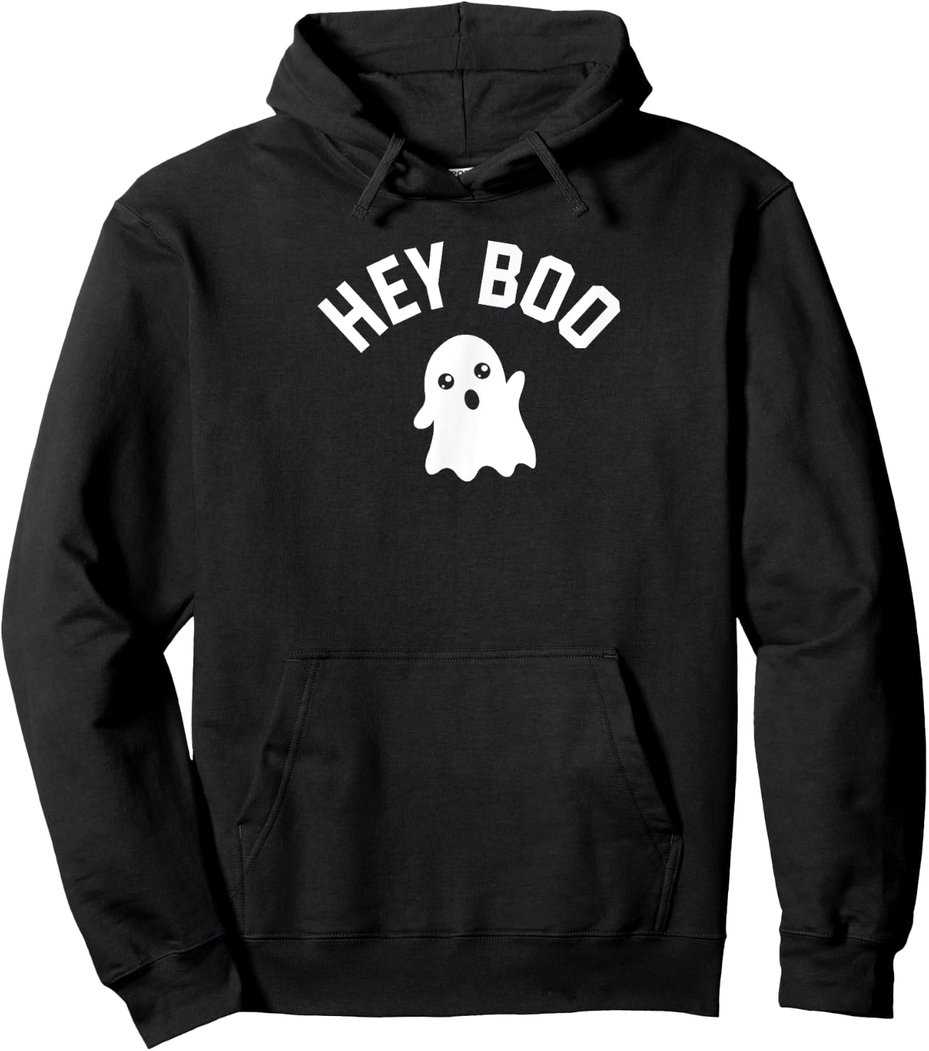 HEY BOO With Cute Ghost Illustration Hoodie - Hoodie | Black