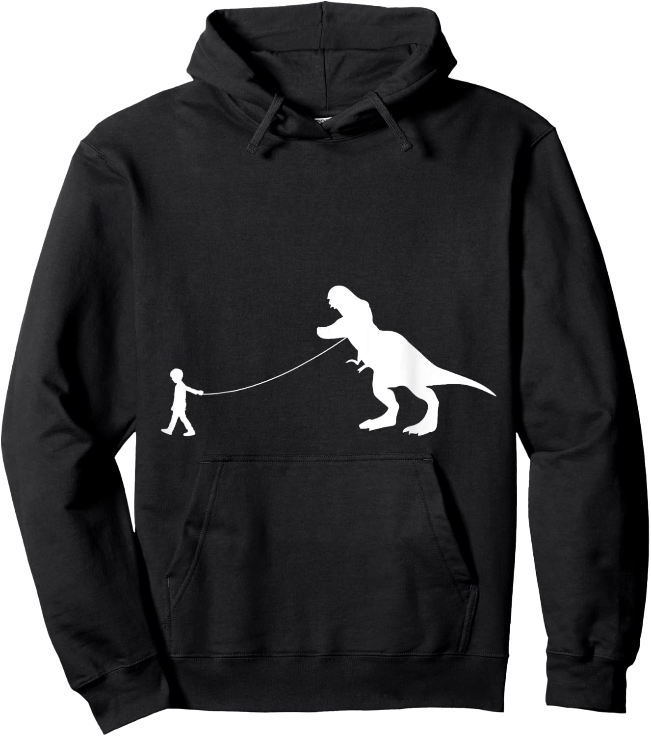 T-Rex Dinosaur Pet on a Leash led by a boy with rope in Hand Hoodie - Hoodie | Black