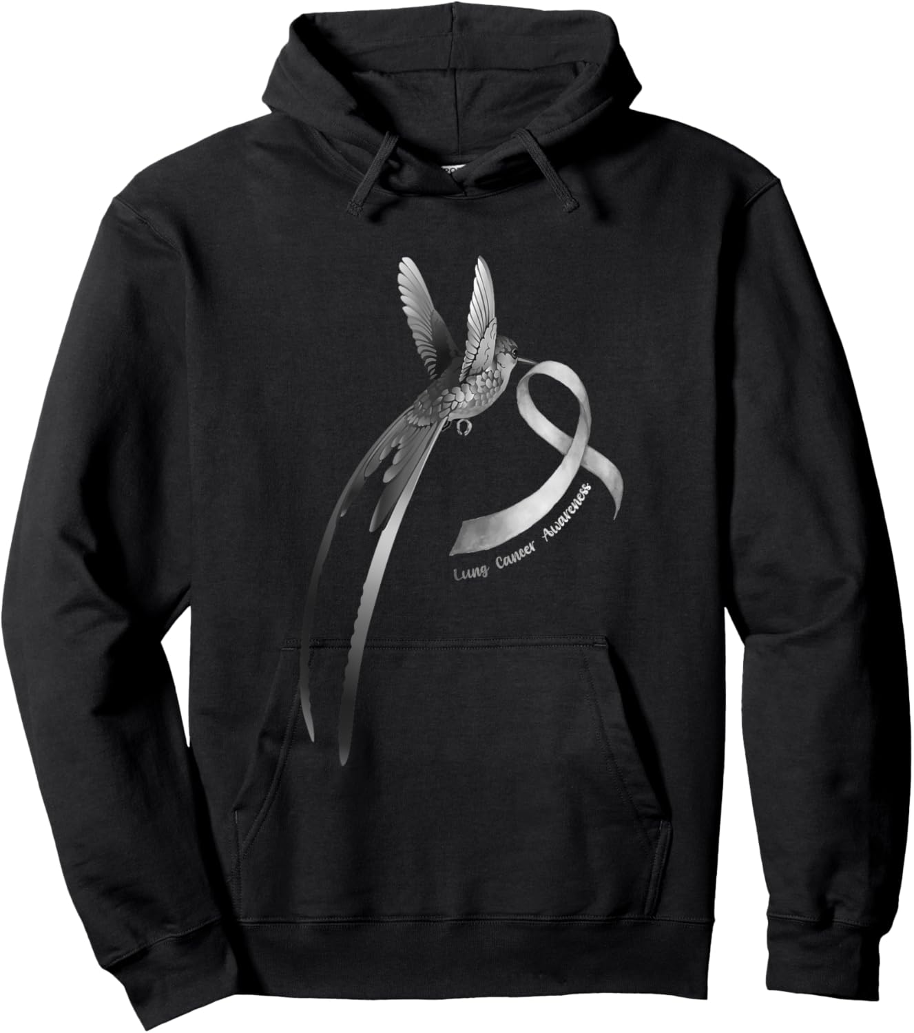 Bird White Ribbon Lung Cancer Awareness Hoodie - Hoodie | Black