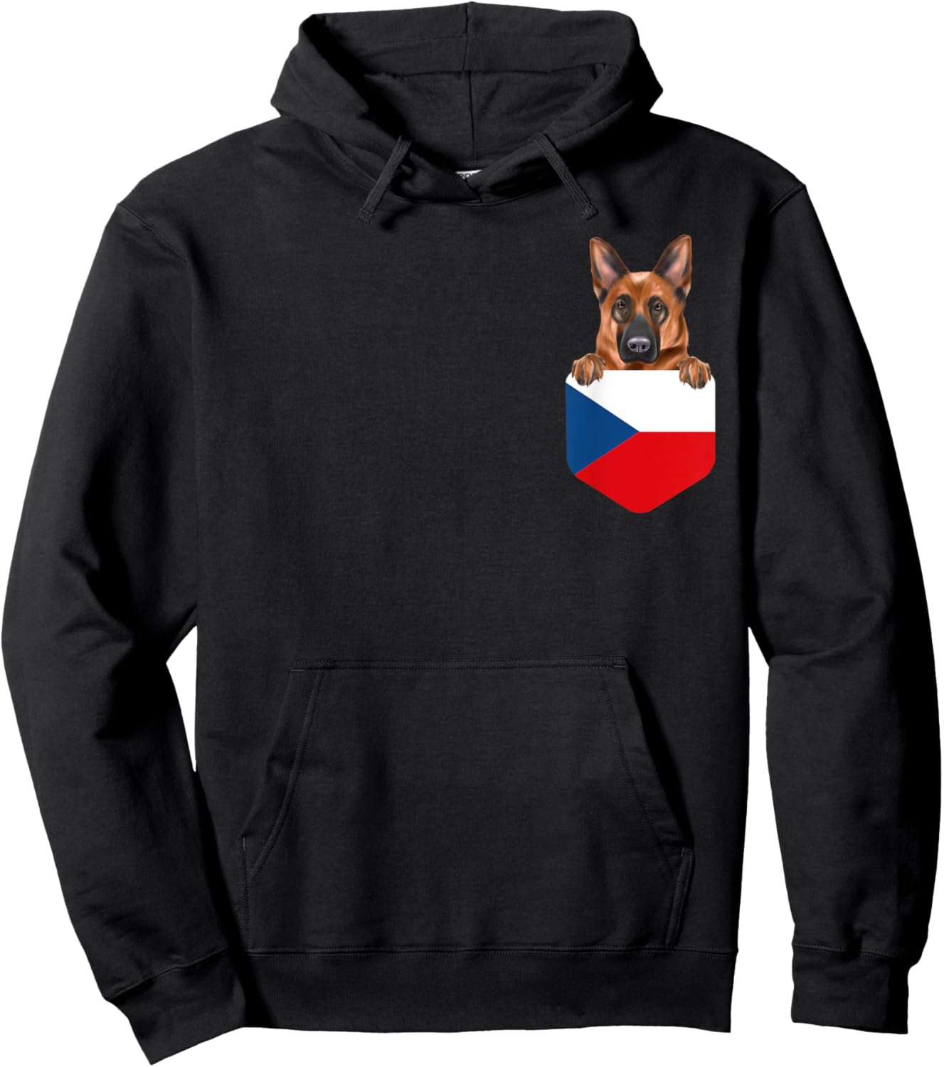 Czech Republic Flag German Shepherd Dog In Pocket Hoodie - Hoodie | Black