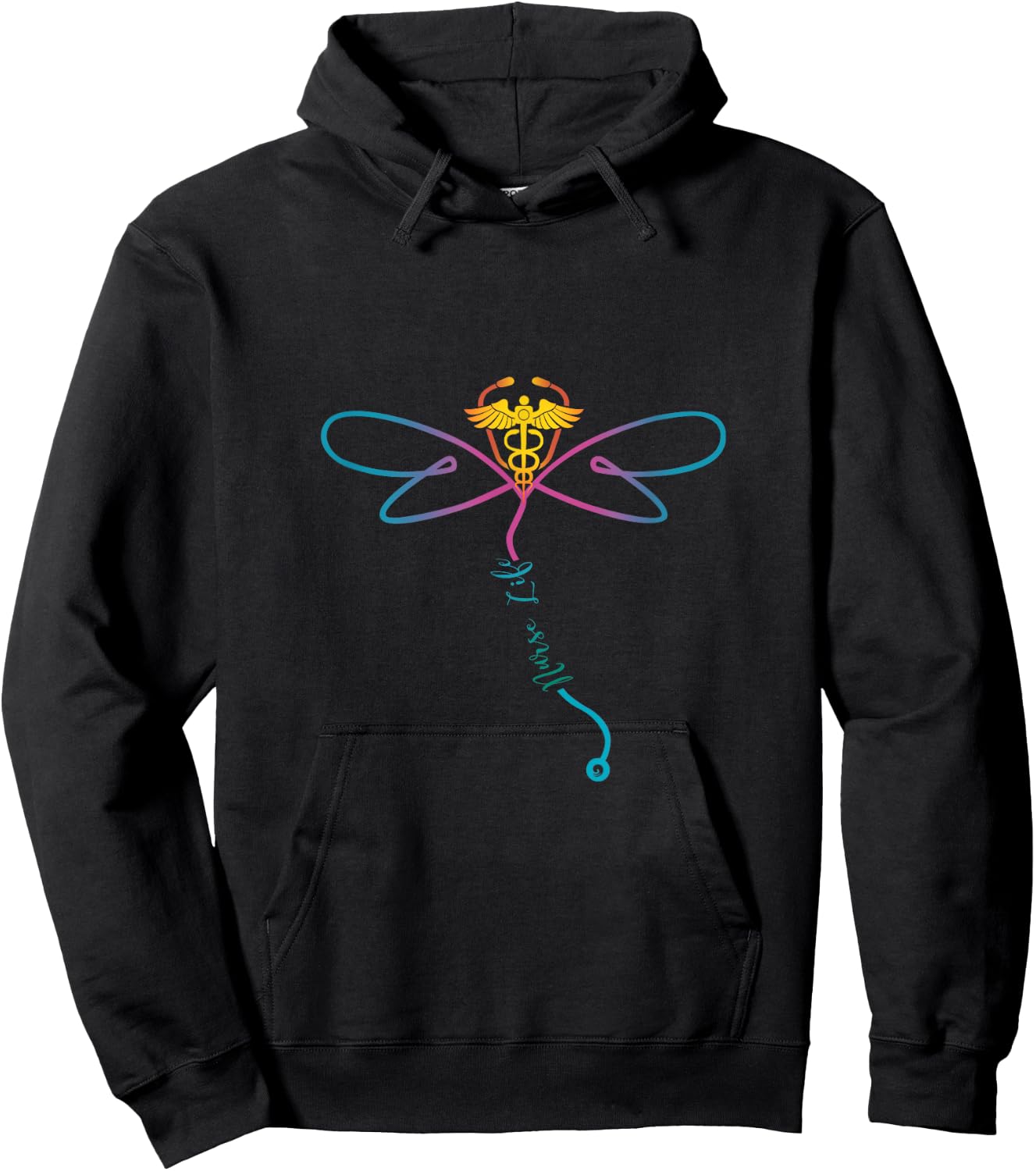 Nurse Life RN Colorful Dragonfly Stethoscope Hoodie - Hoodie | Black