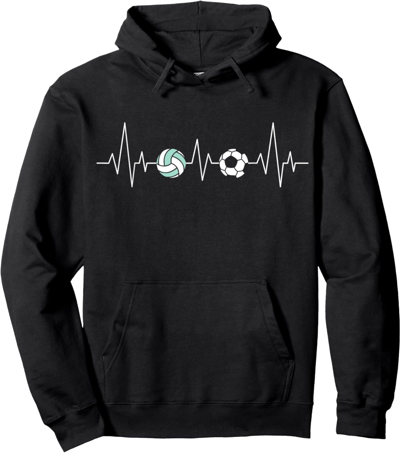 Soccer Volleyball Heartbeat Funny Sport Hoodie - Hoodie | Black