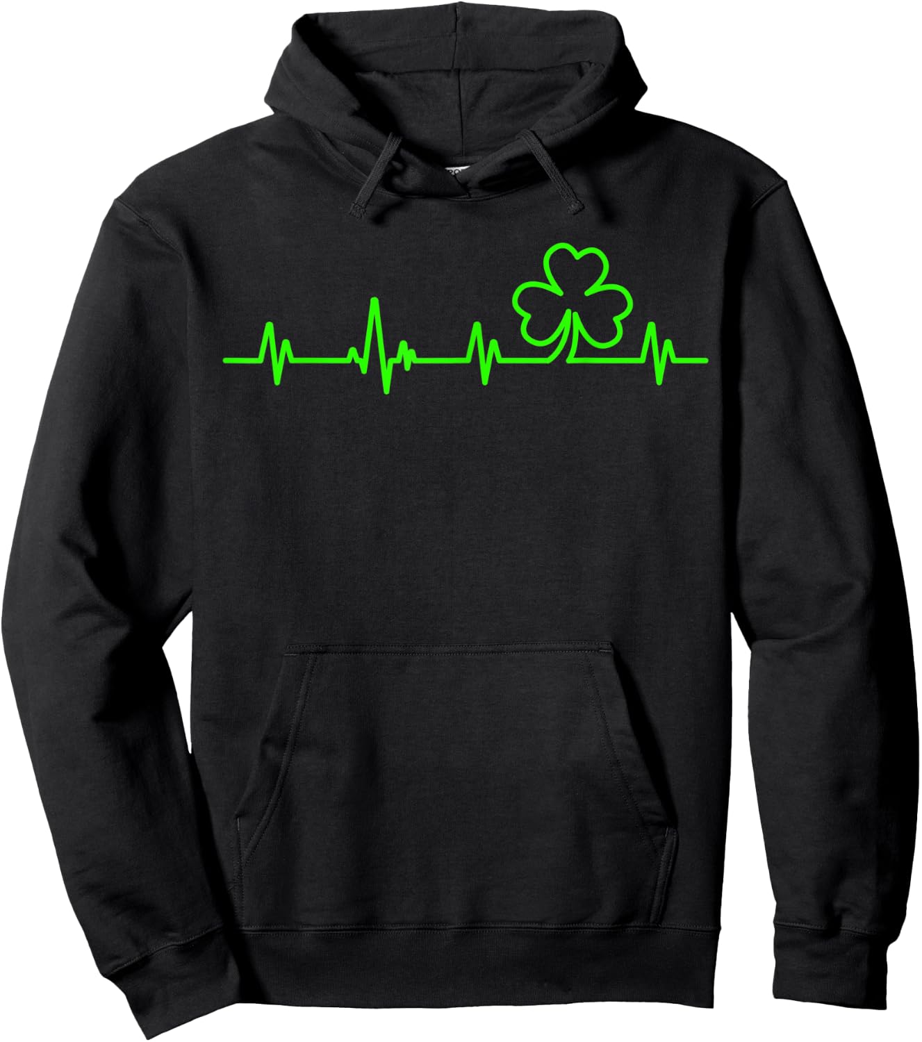 St Patricks Day Lucky Irish Clover Heartbeat Shamrock Hoodie - Hoodie | Black