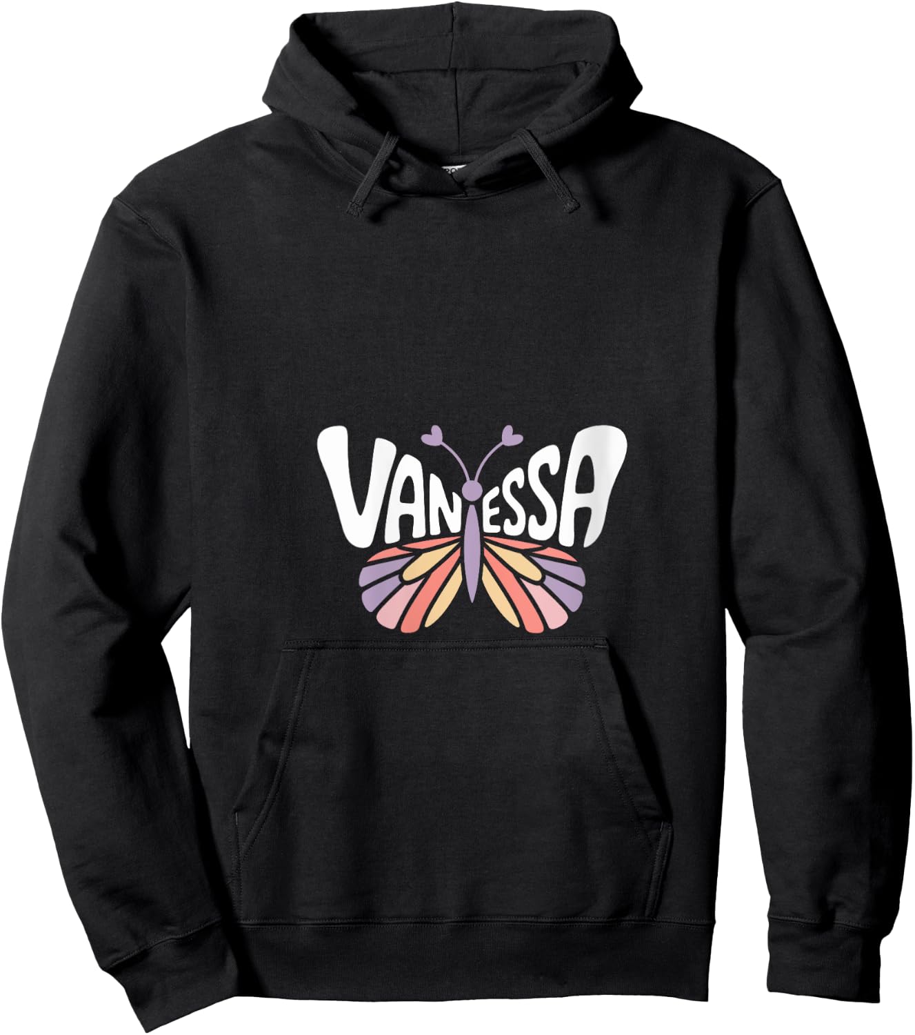 Vanessa Butterfly - Personalized Cute Name Word Art V-Neck Hoodie - Hoodie | Black