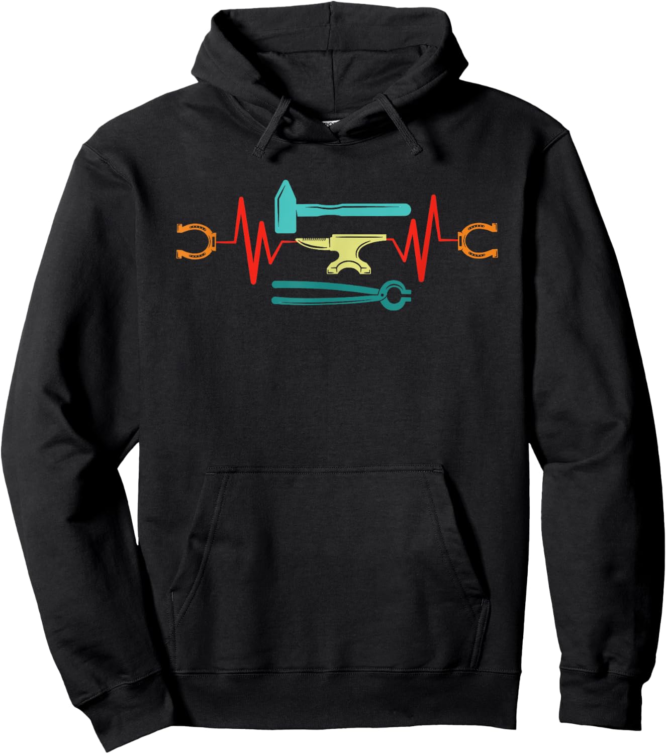 Retro Farrier Heartbeat Vintage Blacksmith Horseshoe Iron Hoodie - Hoodie | Black