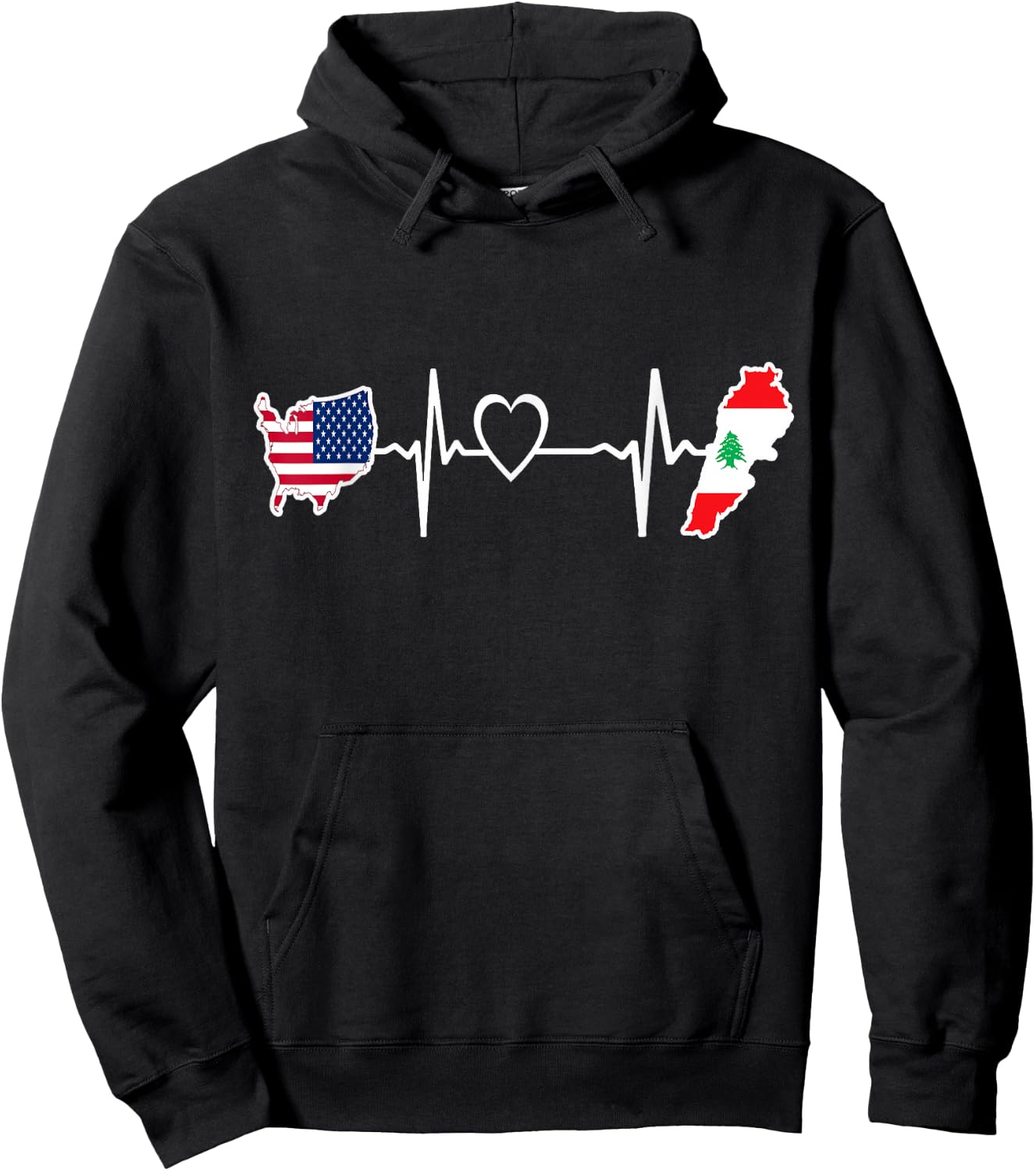 USA lebanon Heartbeat Shirt - lebanese American USA Flag Hoodie - Hoodie | Black