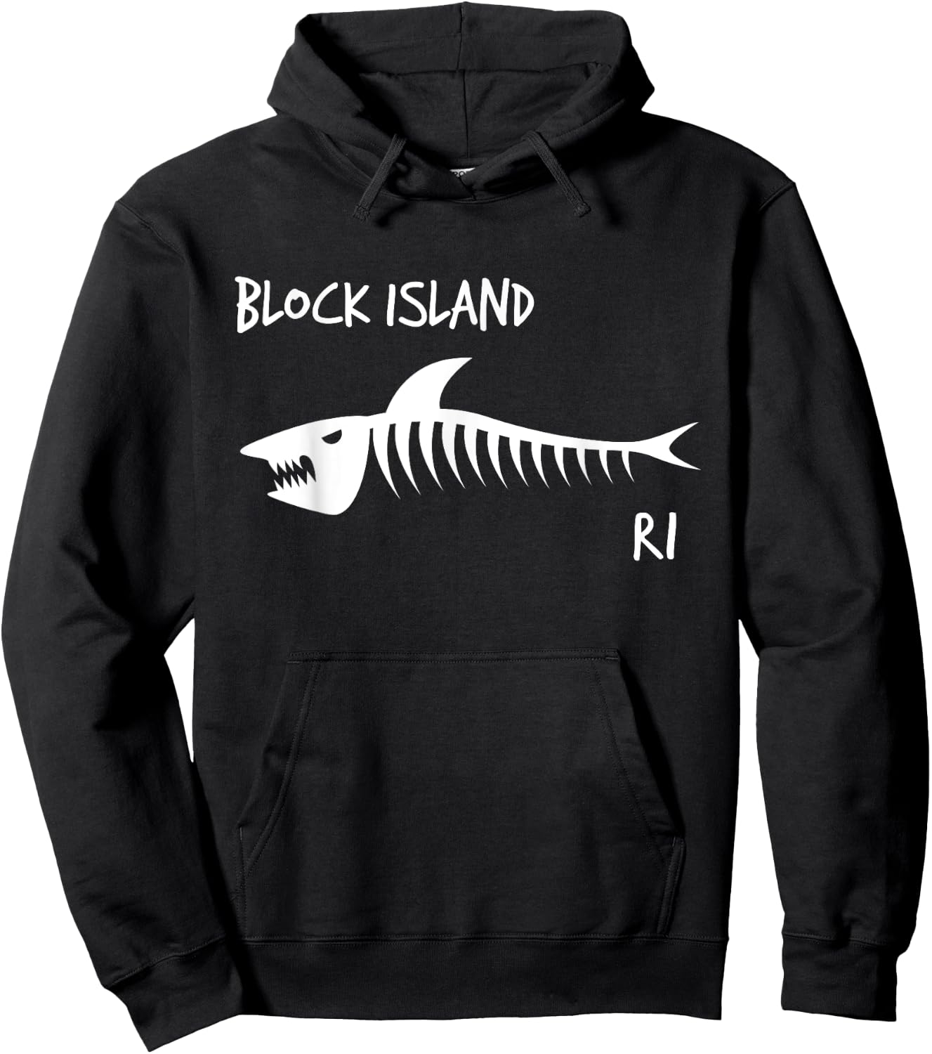 Block Island RI Shark Skeleton White Print Hoodie - Hoodie | Black