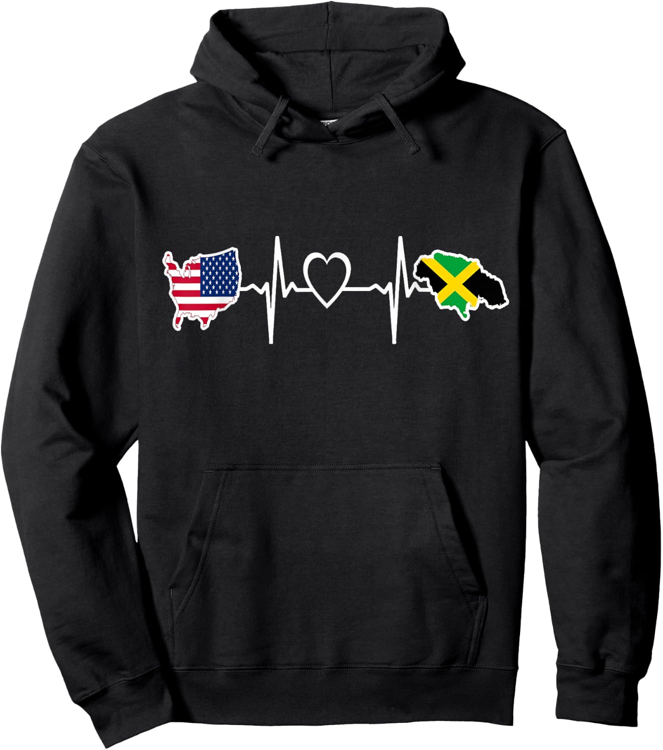 Jamaican American USA Flag - USA Jamaica Heartbeat Kids Men Hoodie - Hoodie | Black