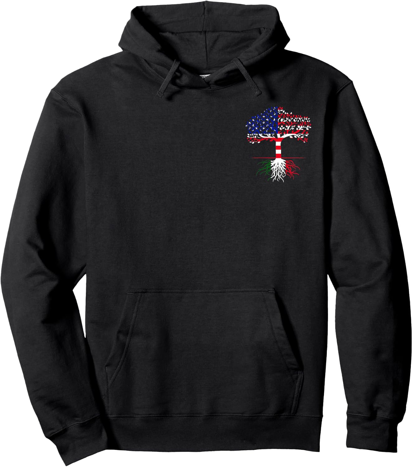 American Grown Italian Roots Italian American Flag Patriotic Hoodie - Hoodie | Black
