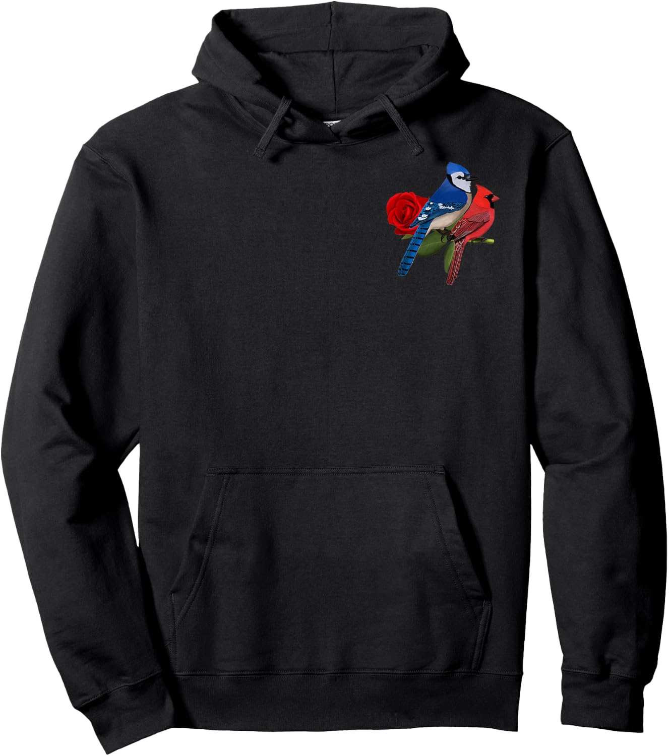 Blue Jay Cardinal Bird Valentine's Day Rose Birdlover Hoodie - Hoodie | Black
