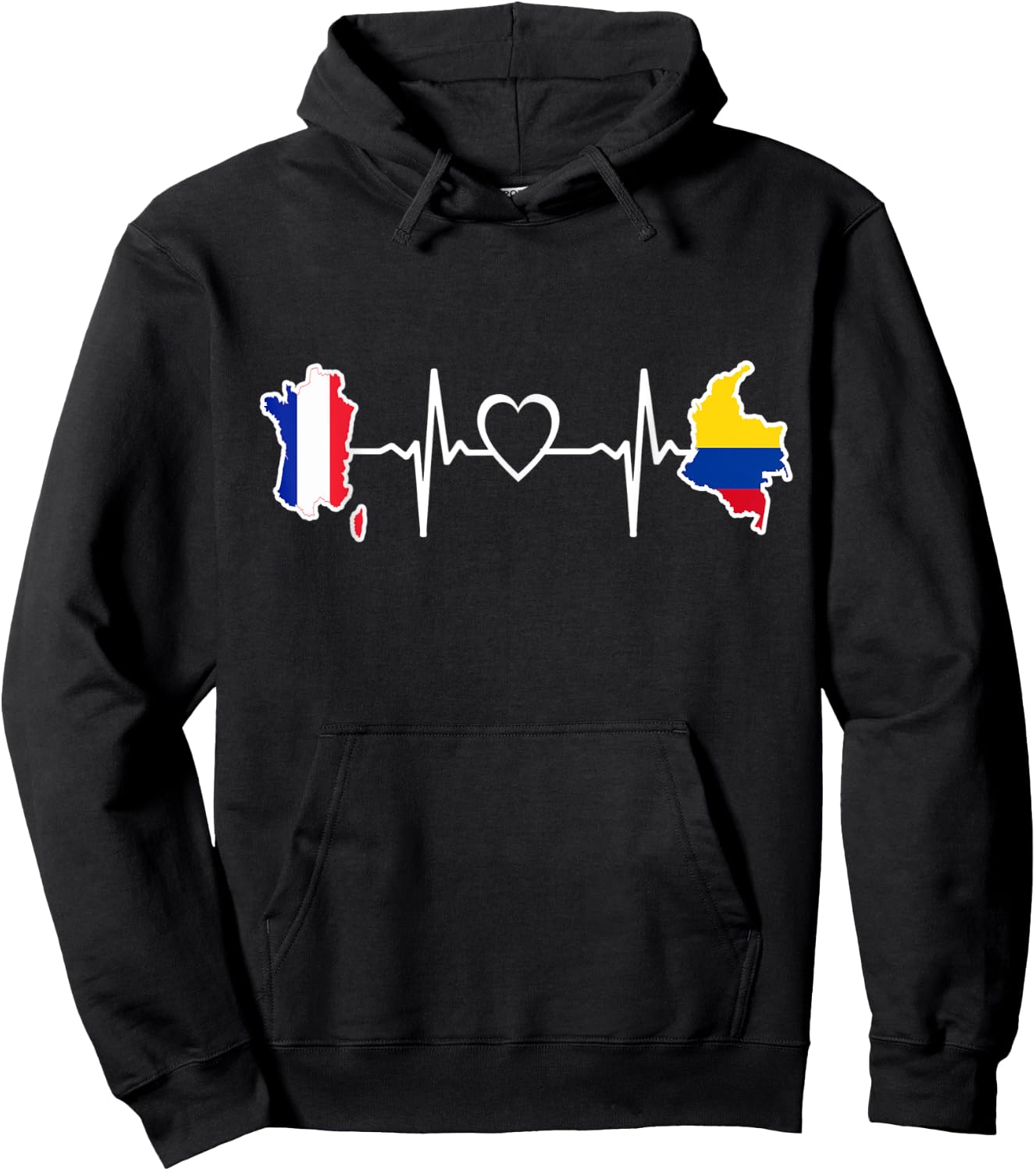 Colombian French Flag - France Colombia Heartbeat Hoodie - Hoodie | Black