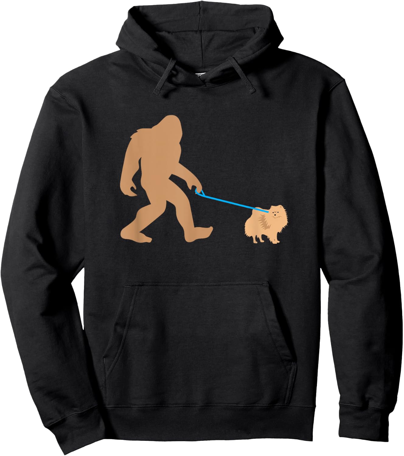 Bigfoot Walking Pomeranian Dog Funny Sasquatch Gift Hoodie - Hoodie | Black