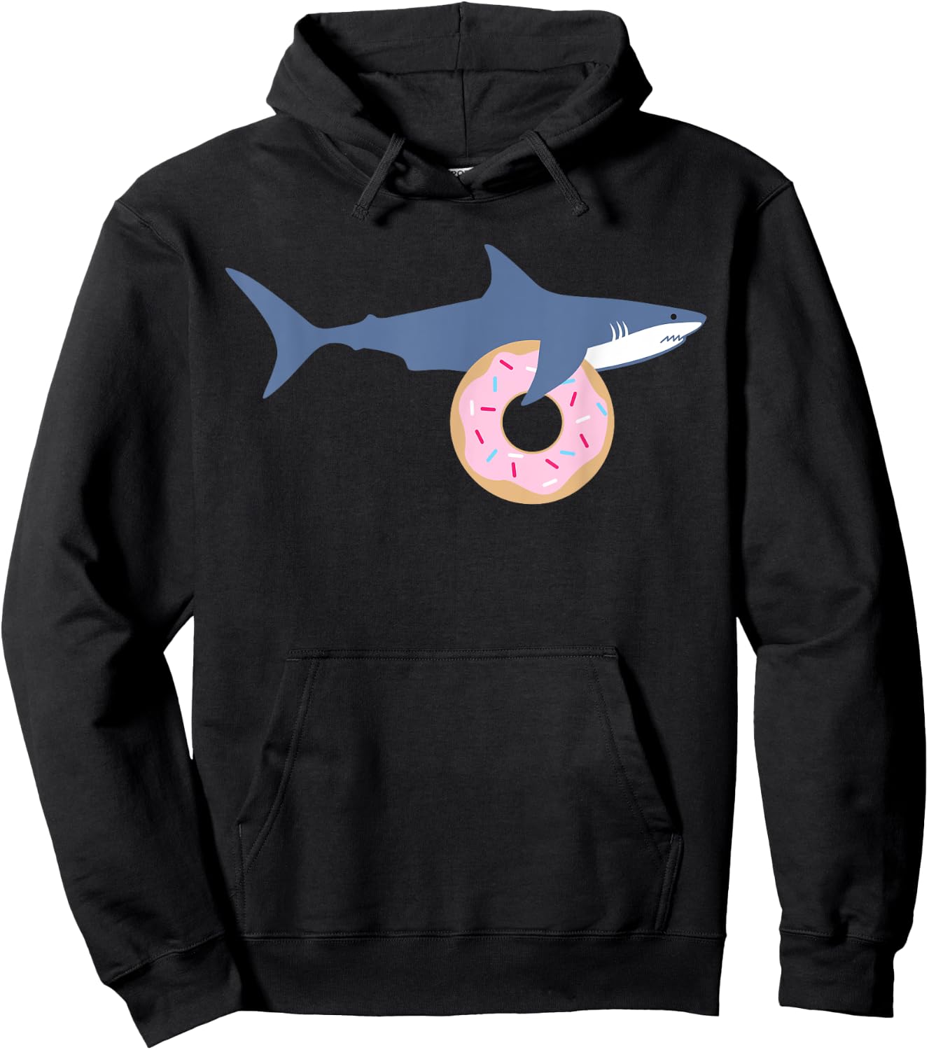 Funny Shark Carrying Donut Cute Food Kids Gift Hoodie - Hoodie | Black