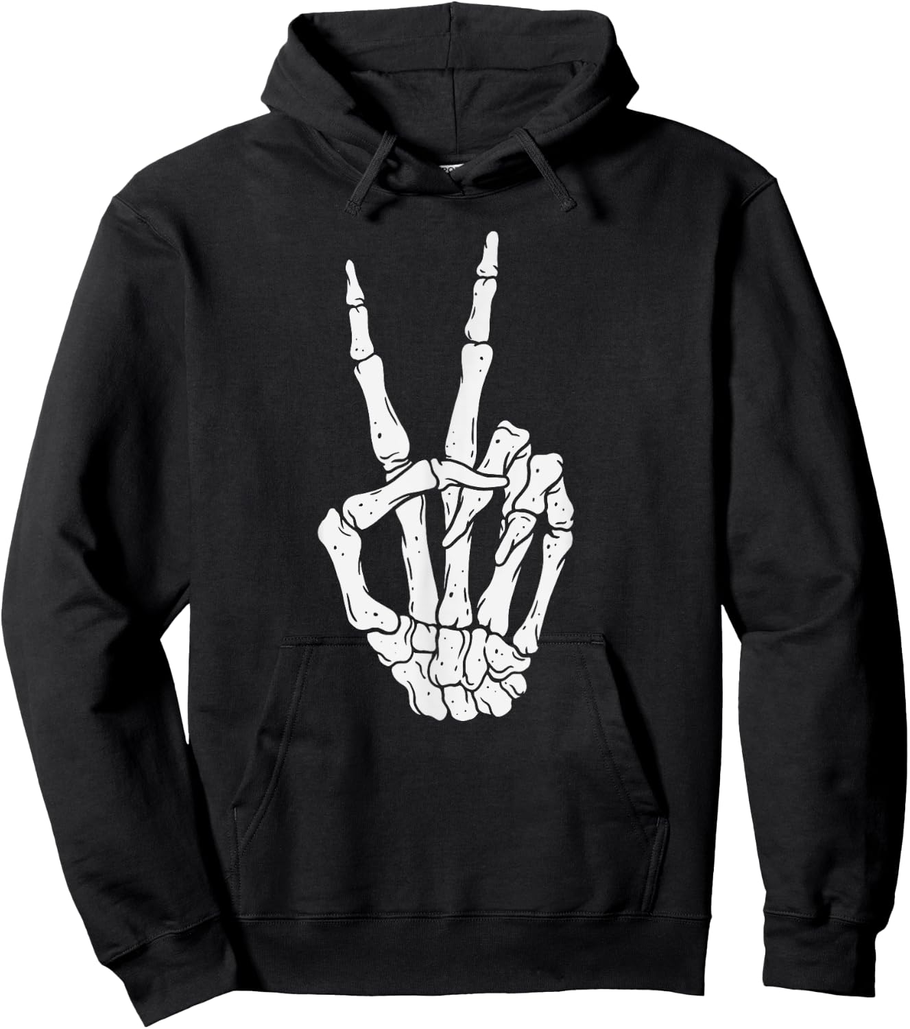 Scary Halloween Skeleton Peace Hand Sign Hoodie - Hoodie | Black