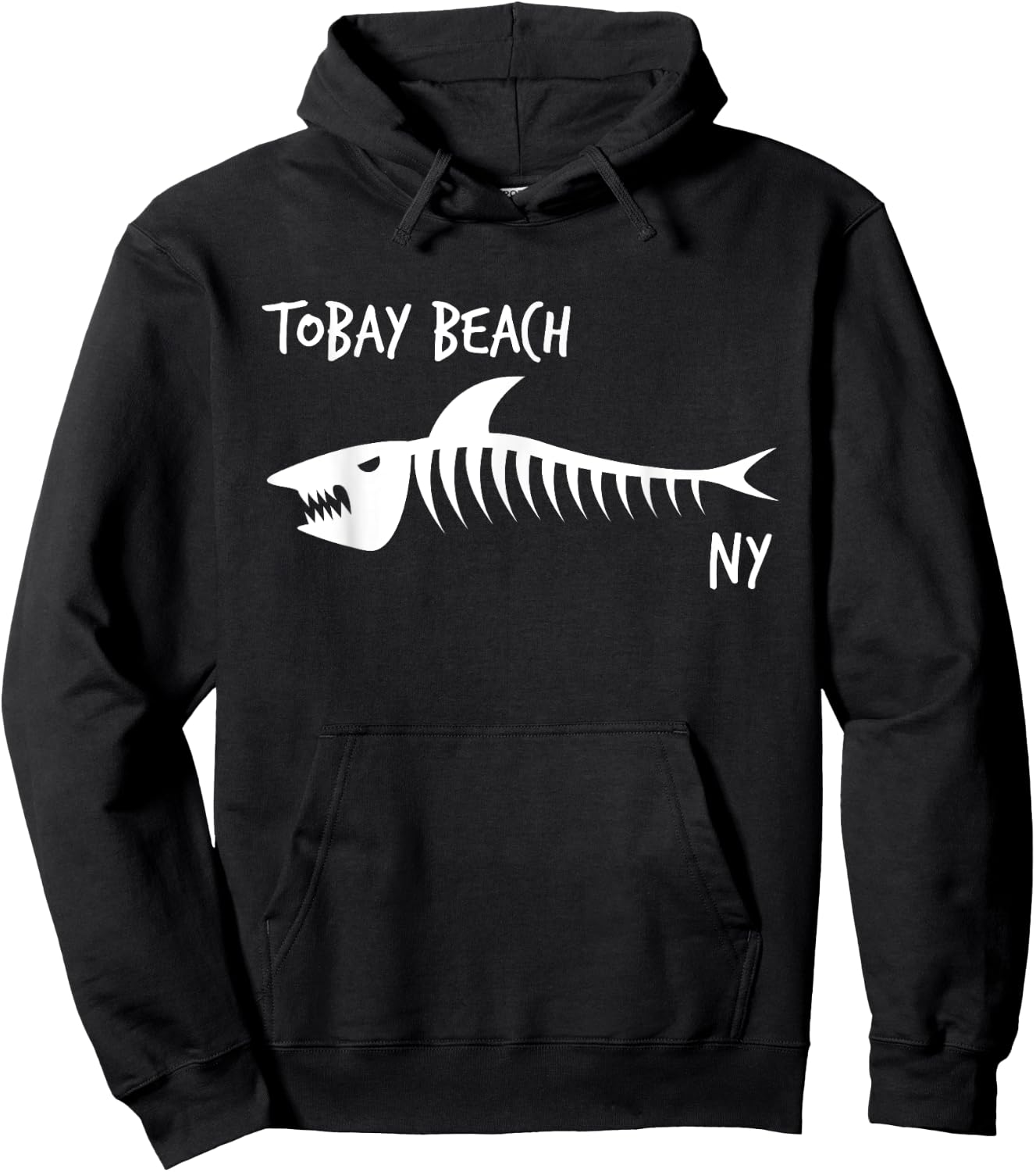 Tobay Beach NY Shark Skeleton White Print Hoodie - Hoodie | Black