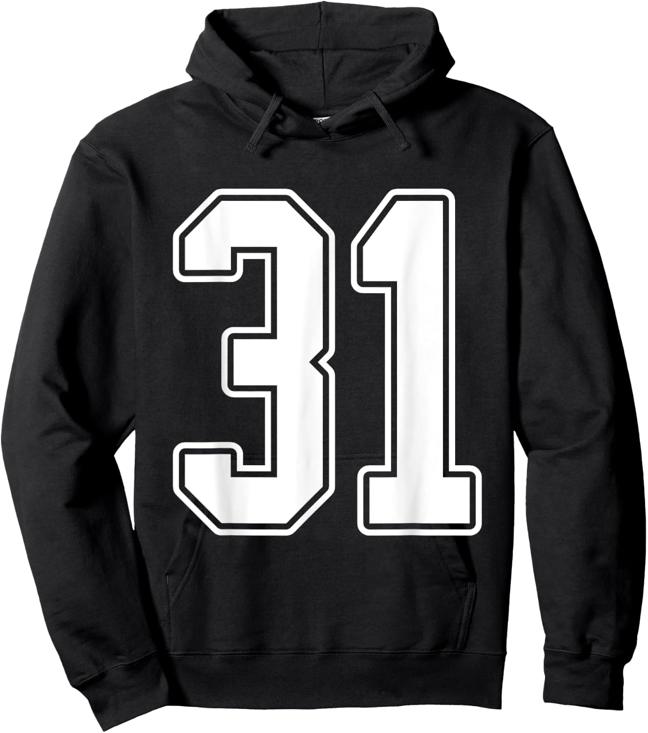 #31 White Outline Number 31 Sports Fan Jersey Style Hoodie - Hoodie | Black