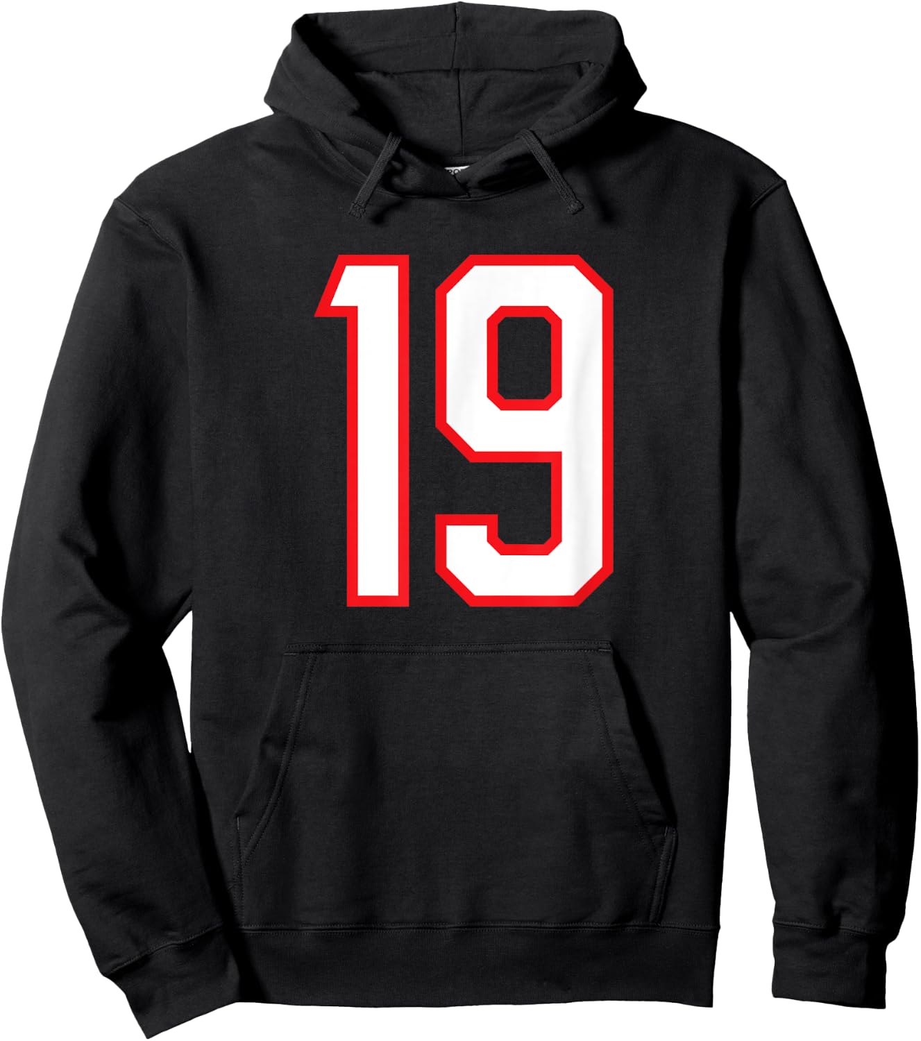 Number #19 White Red Sports Team Varsity Number Hoodie - Hoodie | Black