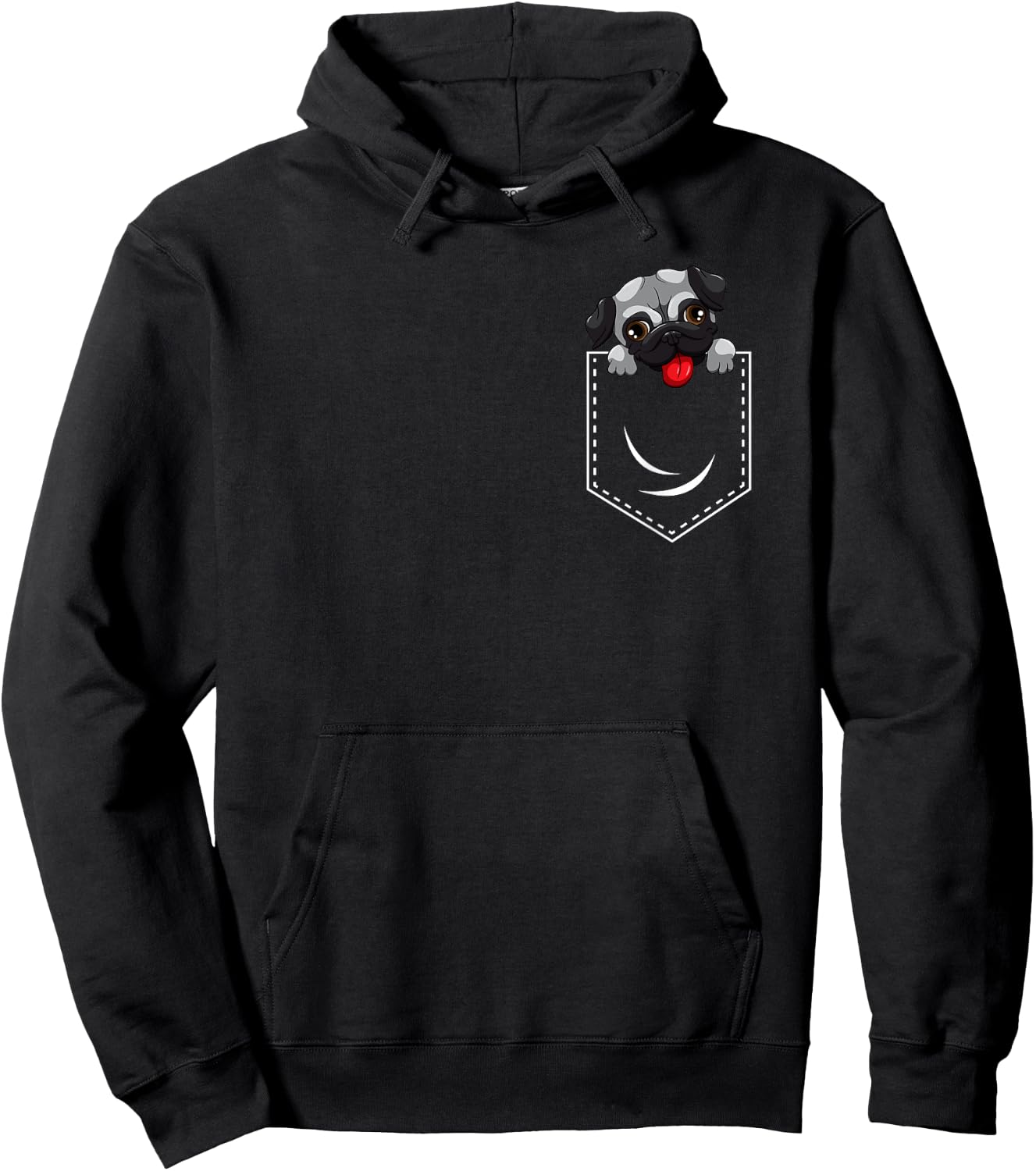 Cute Pug Peeking Out Of Pocket Funny Dog Animal Humor Hoodie - Hoodie | Black