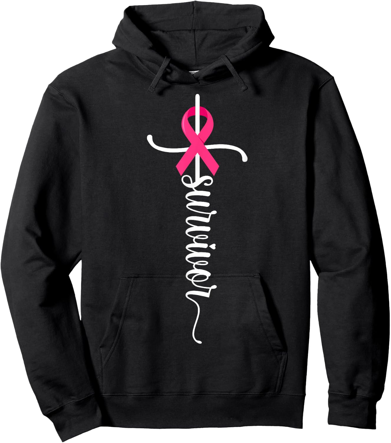 Survivor Christian Cross Warrior Pink Ribbon Breast Cancer Hoodie - Hoodie | Black