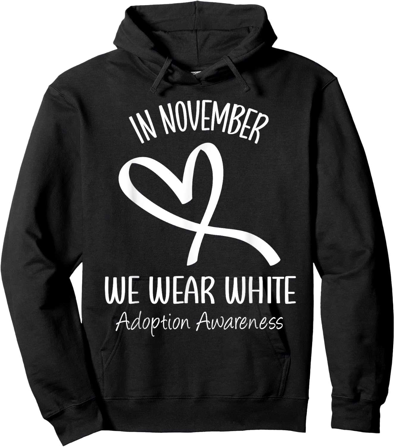 Rainbow In November We Wear White Adoption Awareness Ribbon Hoodie - Hoodie | Black