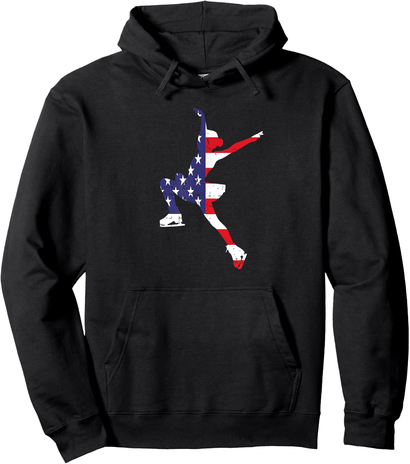 USA American Flag Girl Figure Skating Dance Ice Skater Hoodie - Hoodie | Black
