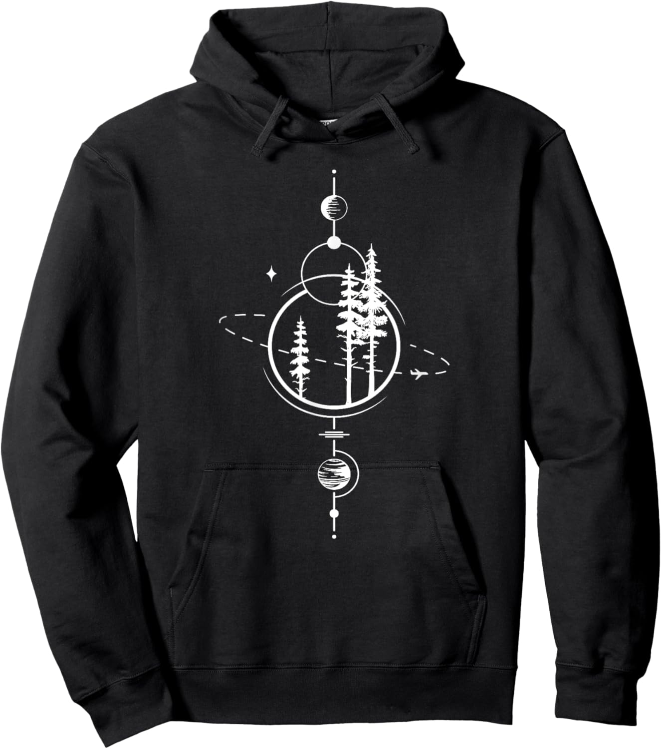Unique Minimalist Geometry Art | Forest Space Galaxy Planets Hoodie - Hoodie | Black